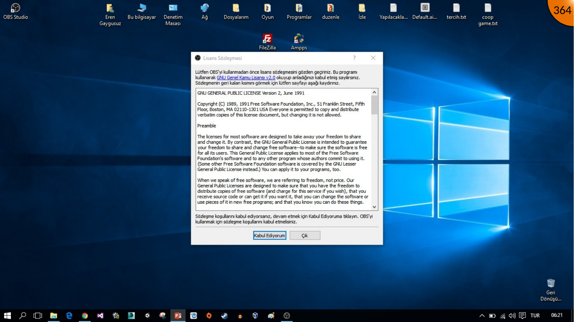 Accepting OBS startup notice