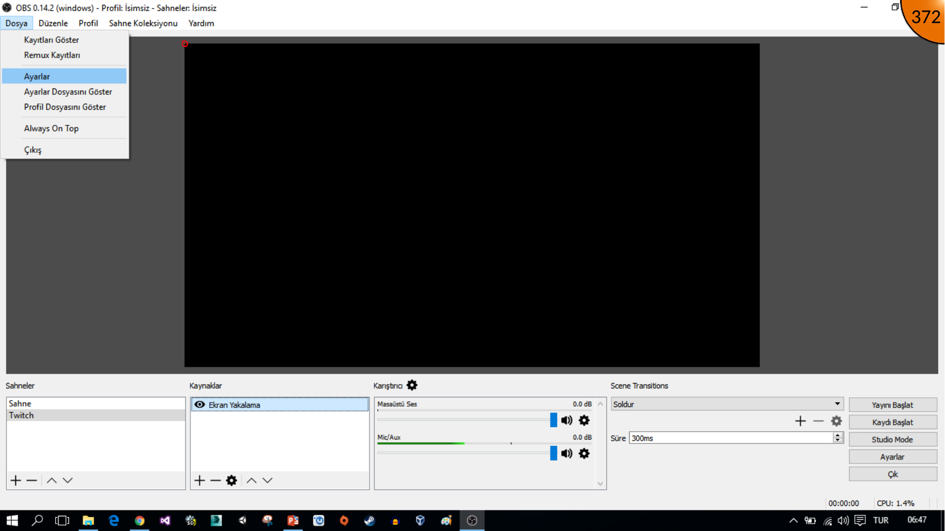 Opening OBS settings after missing display capture preview