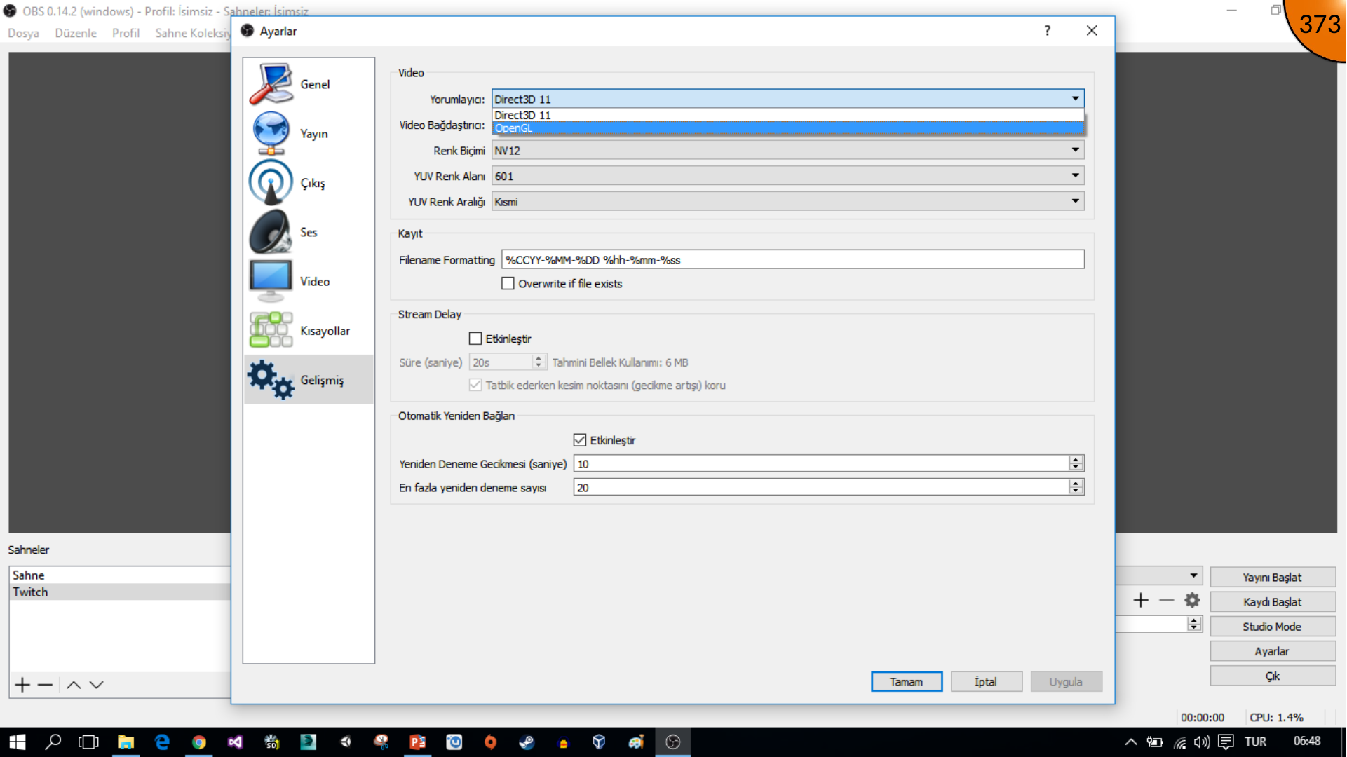Changing OBS renderer to OpenGL in archived version