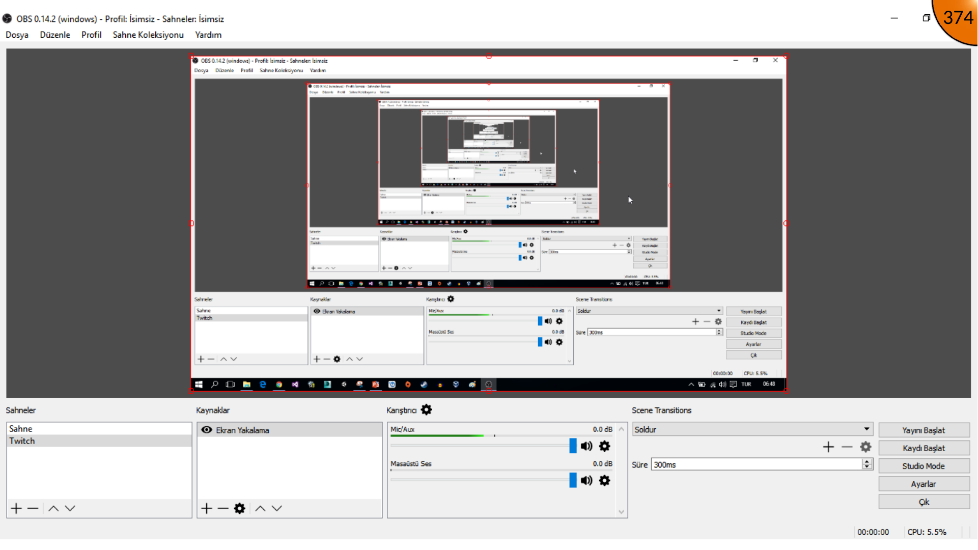 Starting OBS stream after display capture appears