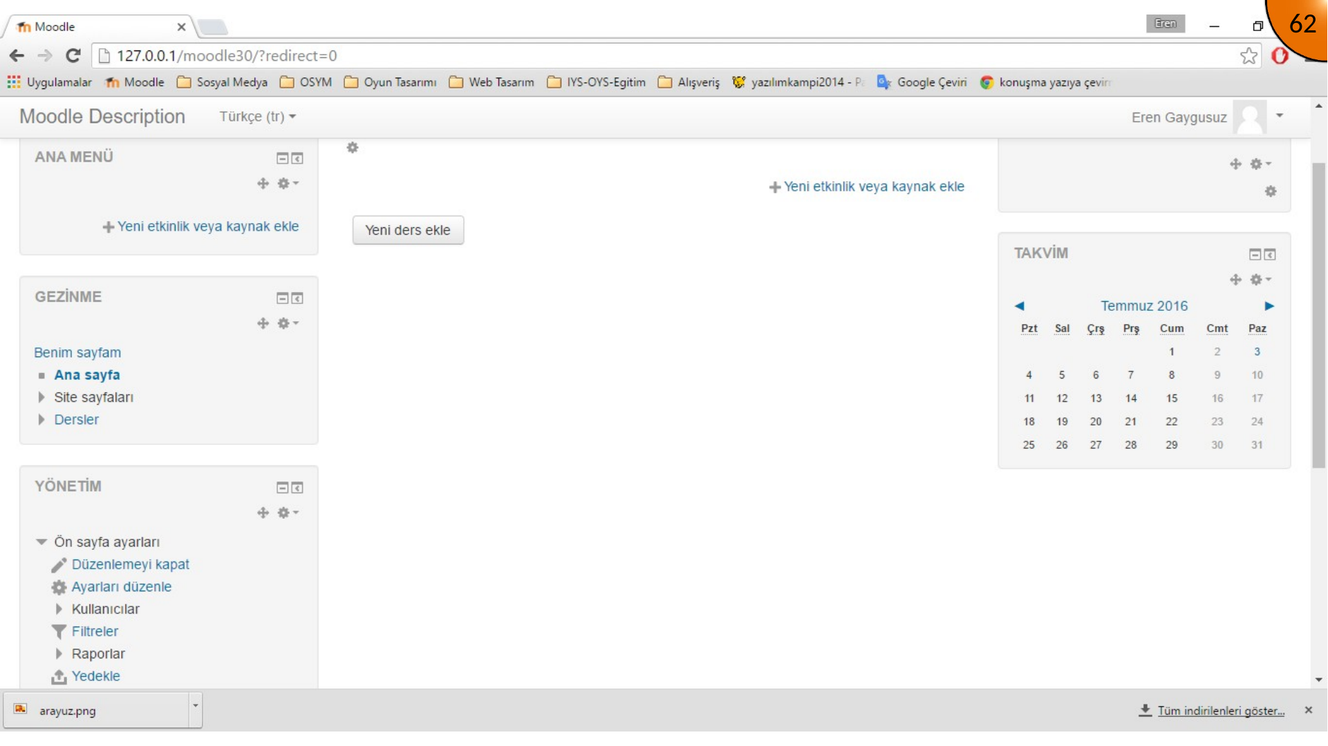 Moodle page after finishing block layout changes