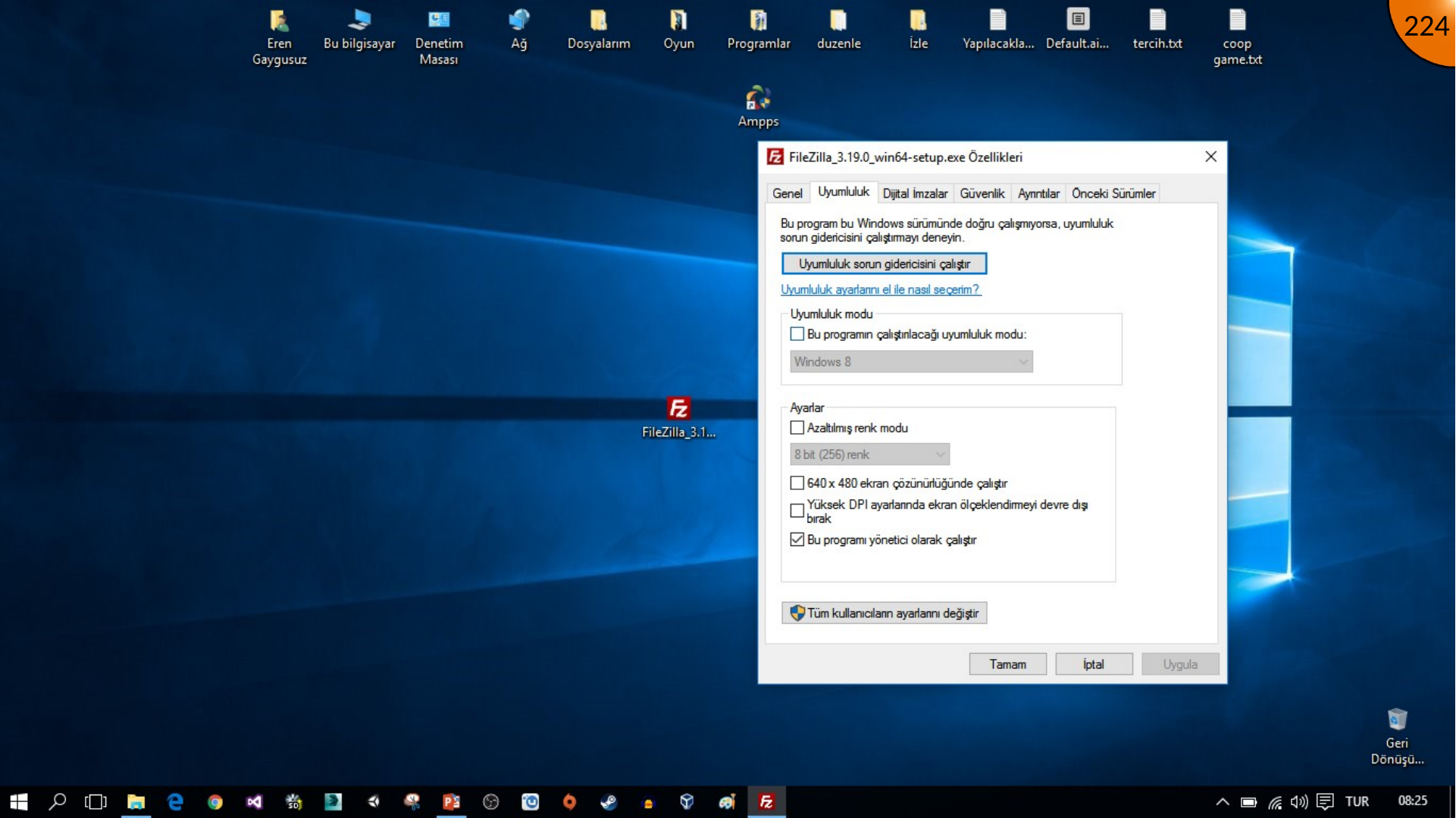 Setting FileZilla installer to run as administrator