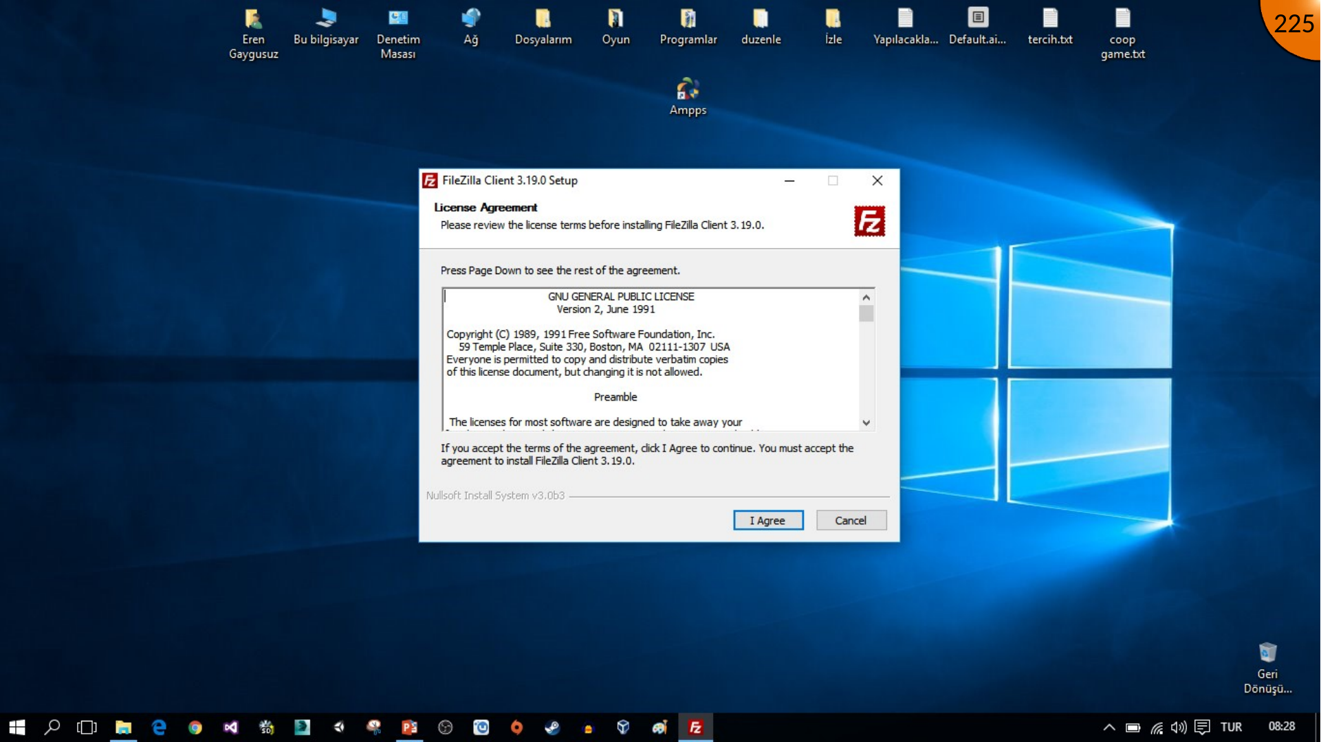 Starting FileZilla installation and accepting license