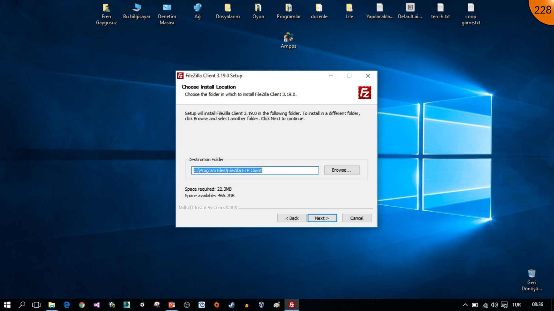 Continuing FileZilla installer defaults