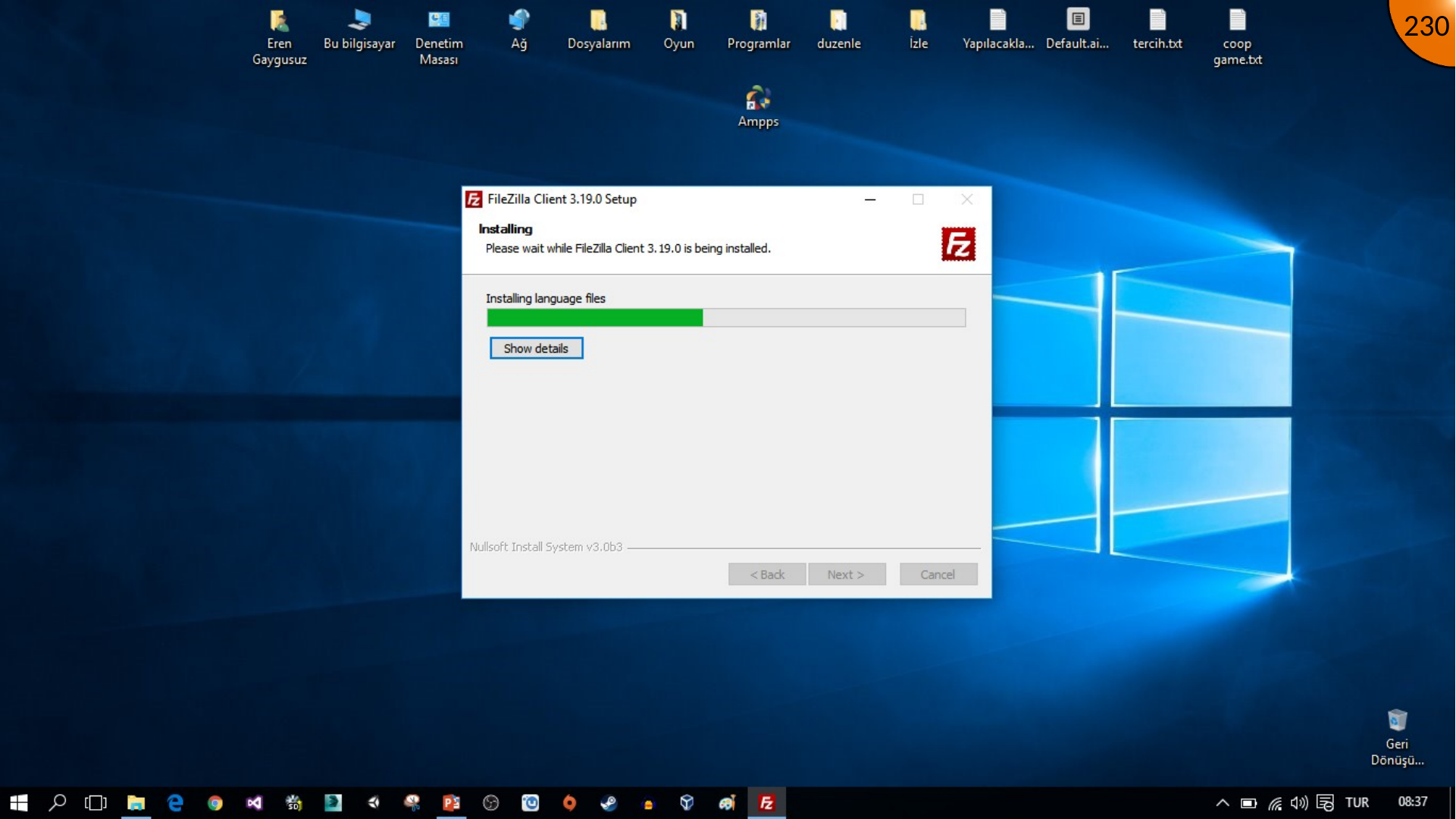 FileZilla installation in progress