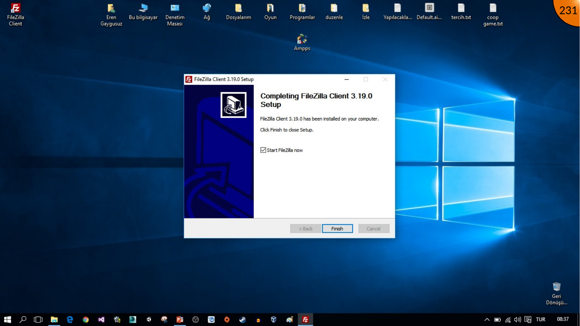 Finishing FileZilla installation