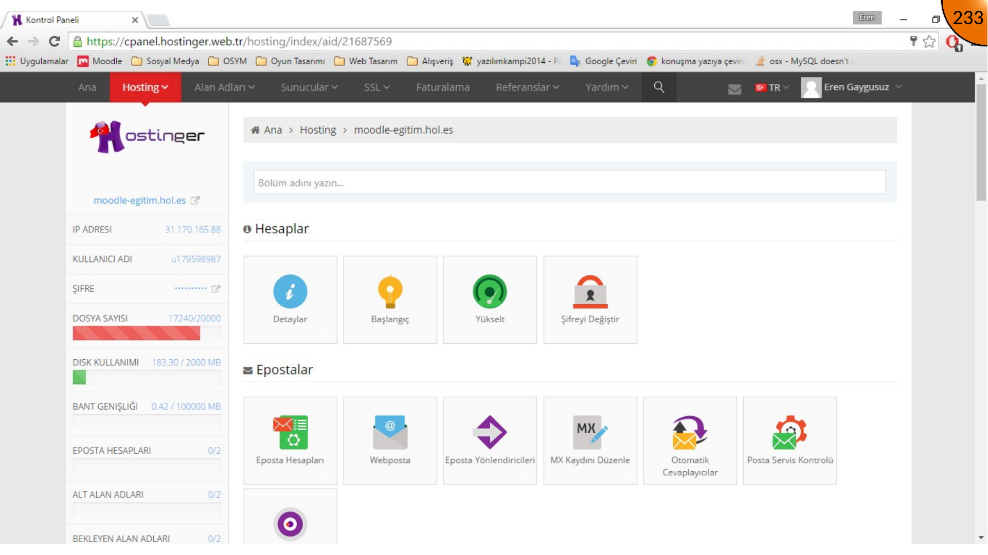 Opening hosted Moodle site from hosting panel