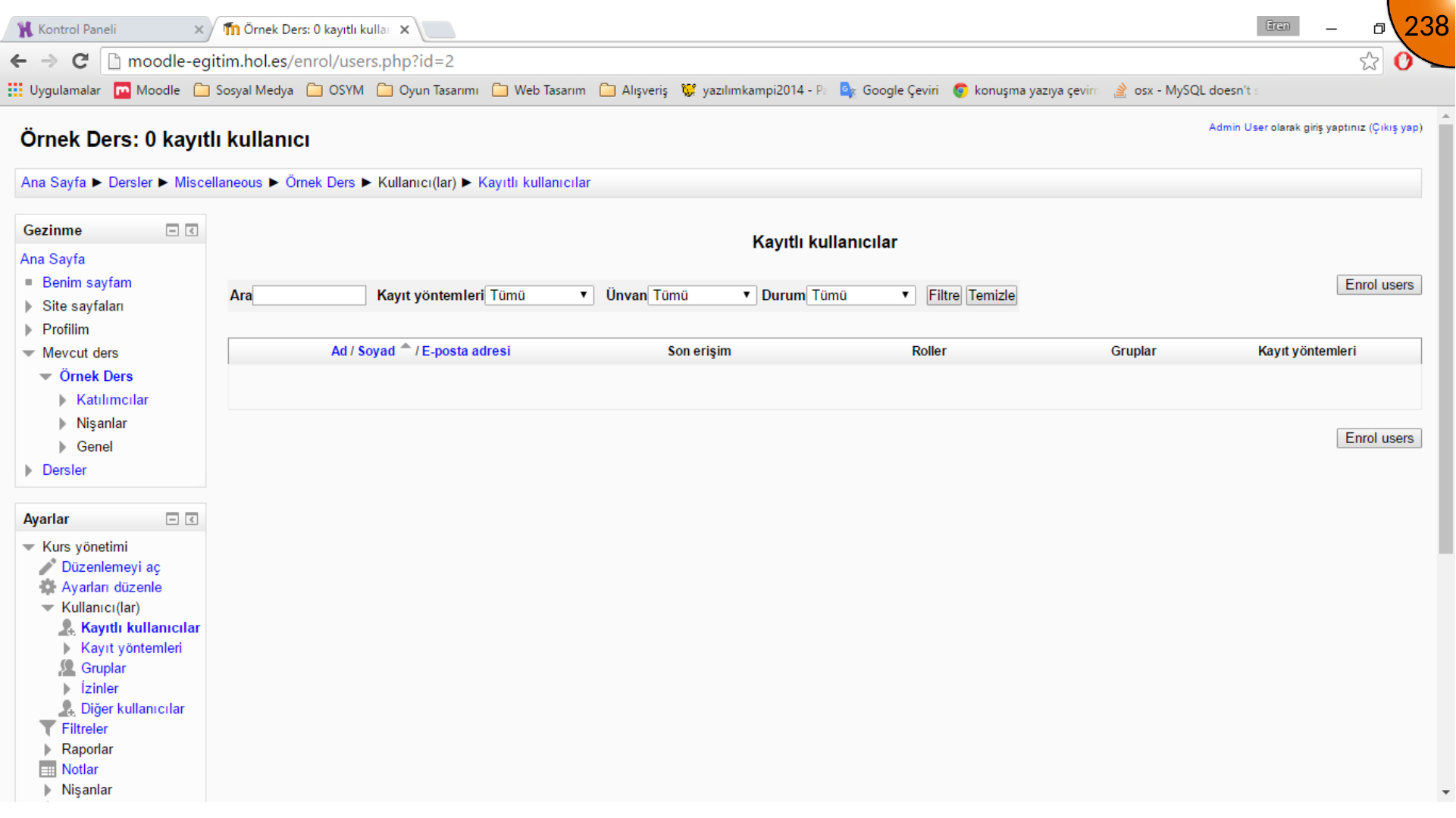 Opening the created Moodle course