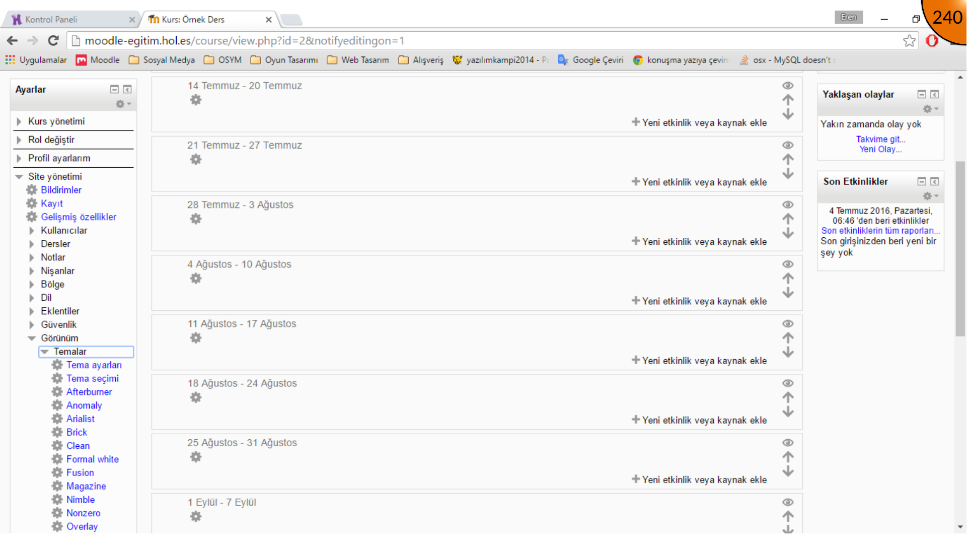 Opening Moodle theme selection settings