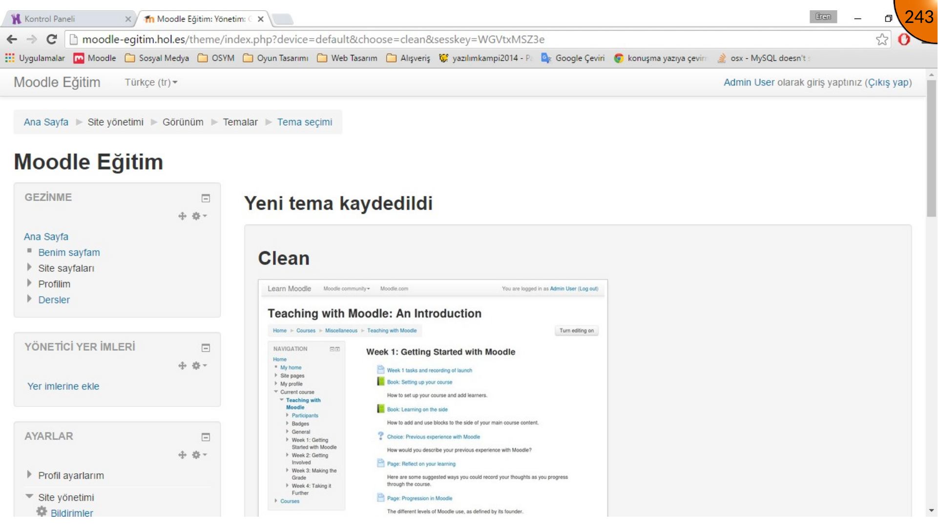 Hosted Moodle course after theme change