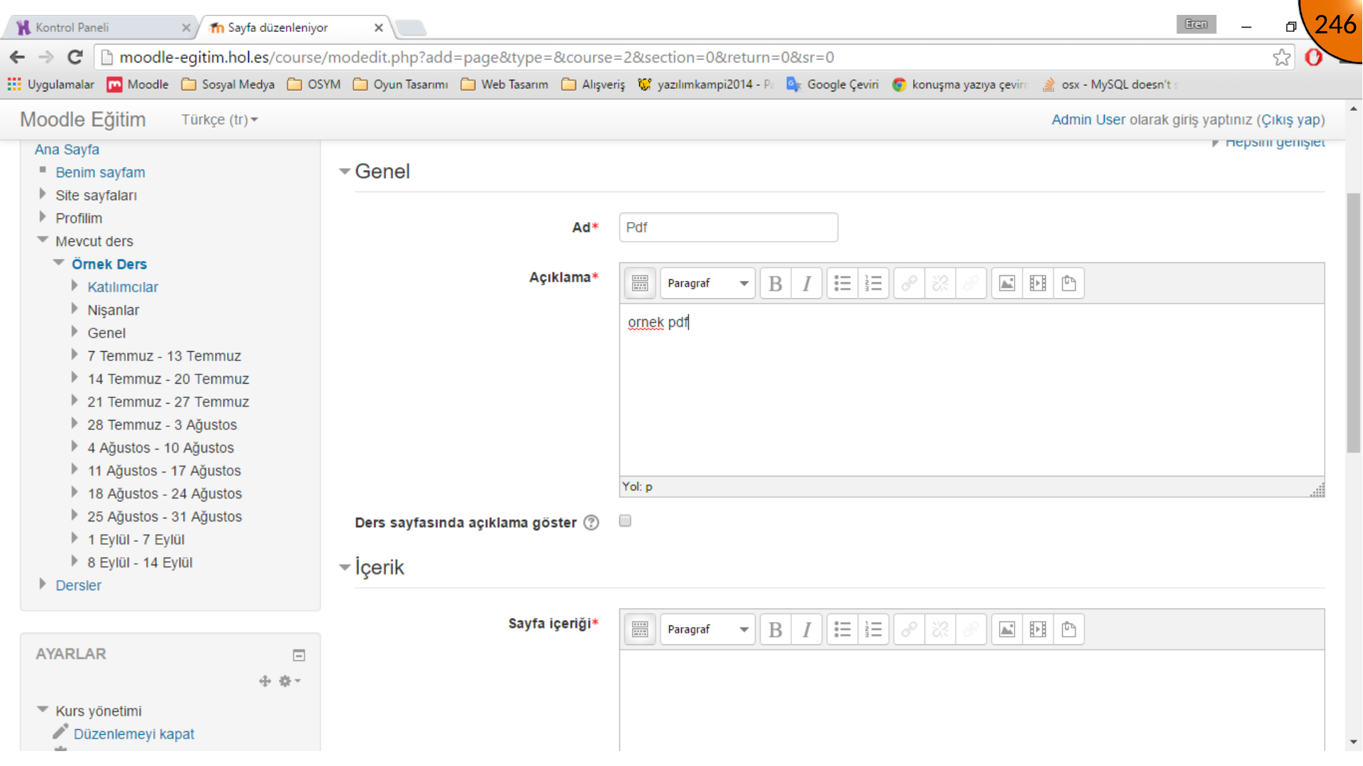 Entering Moodle Page name and description