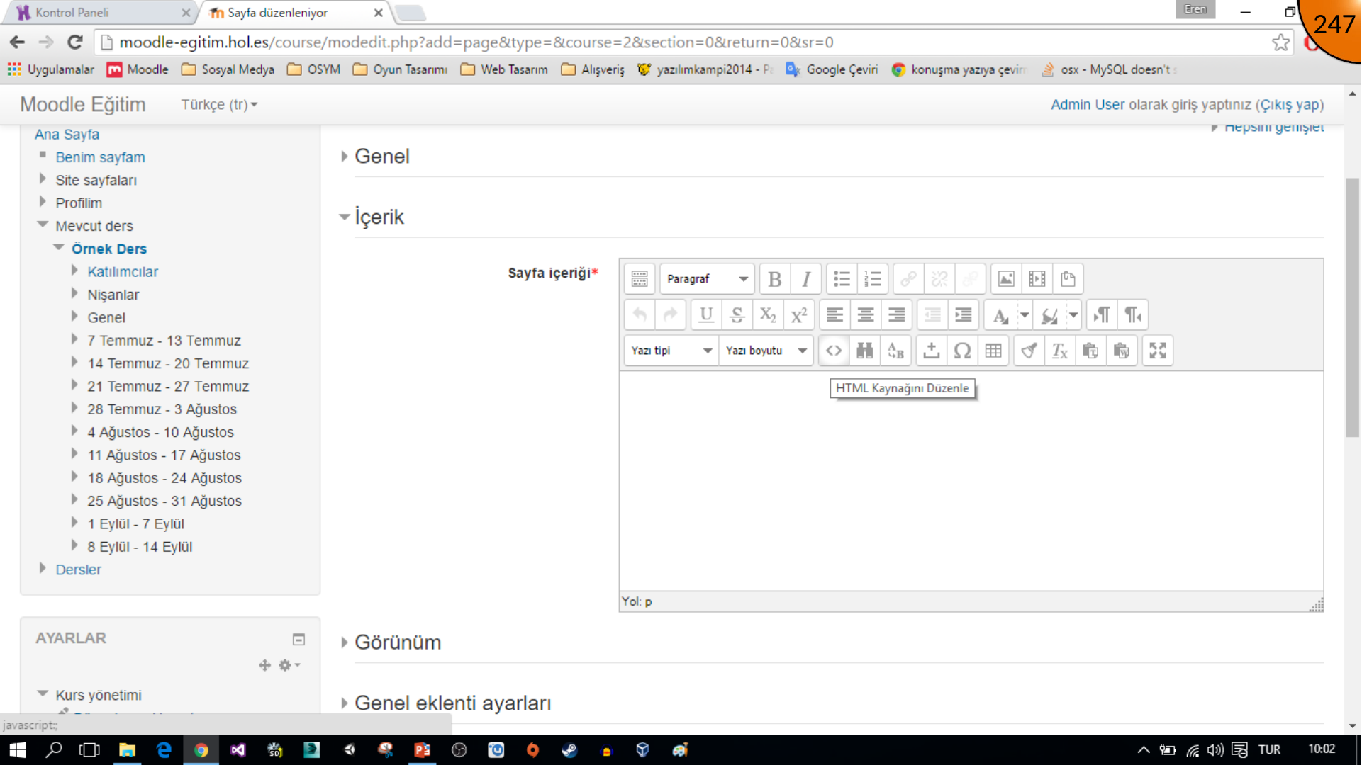 Opening toolbar and HTML-source controls