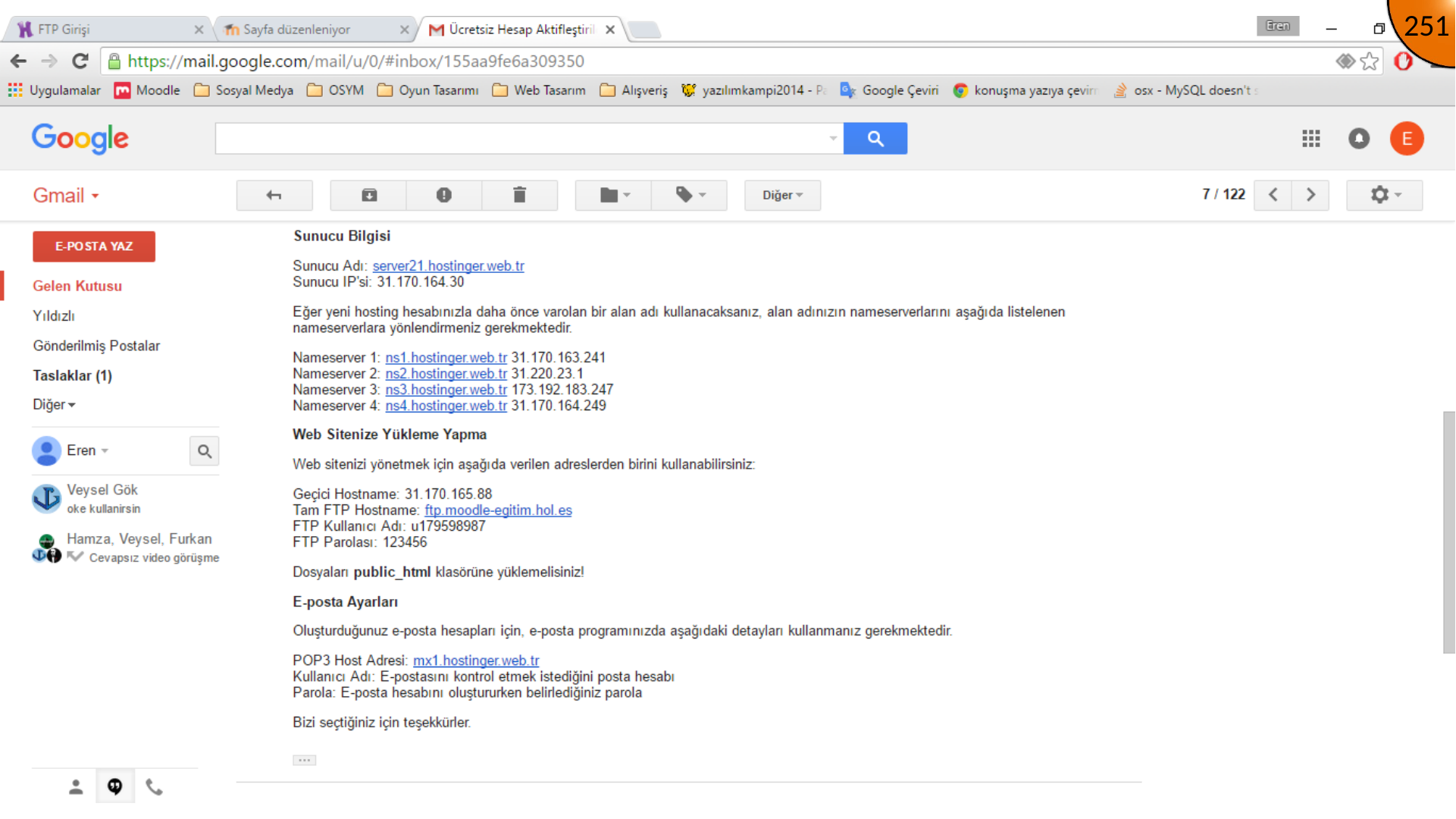 Finding hosting upload credentials in activation email