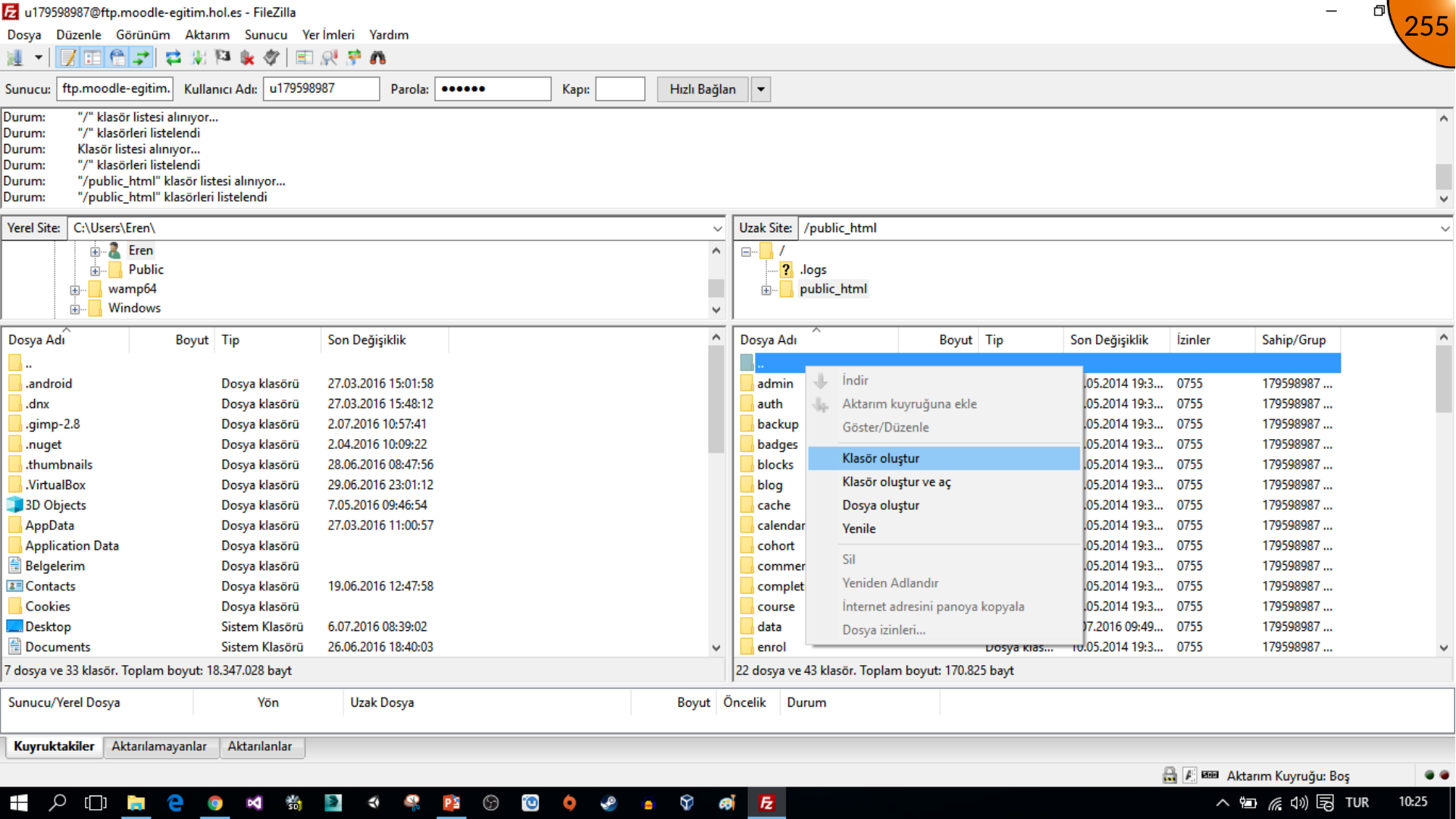 Creating remote folder in FileZilla