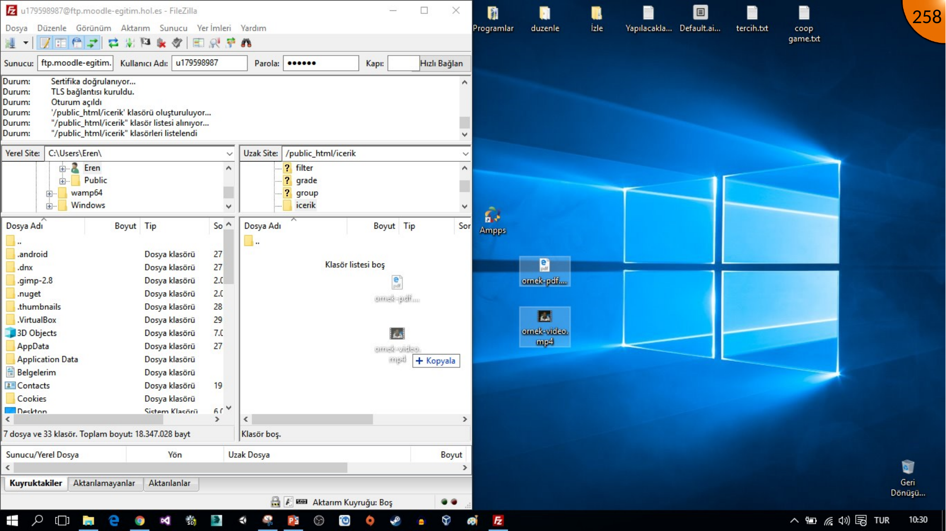 Uploading PDF and video files with FileZilla