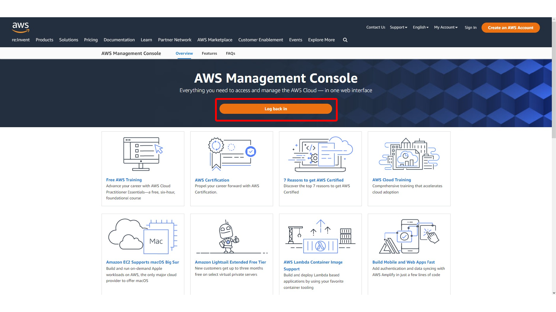 Opening the RDS service from the AWS Console