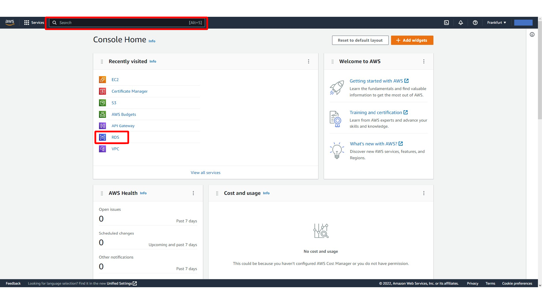 Starting database creation in Amazon RDS