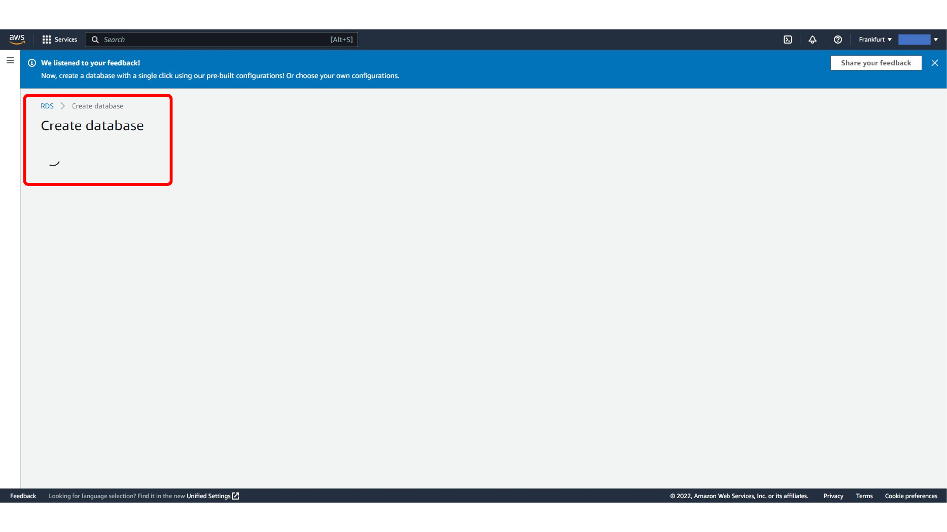 Selecting the RDS MySQL database template
