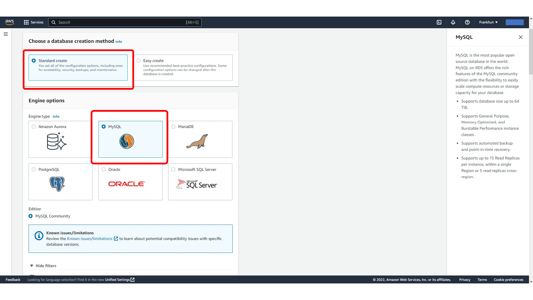 Setting the RDS database identifier and credentials