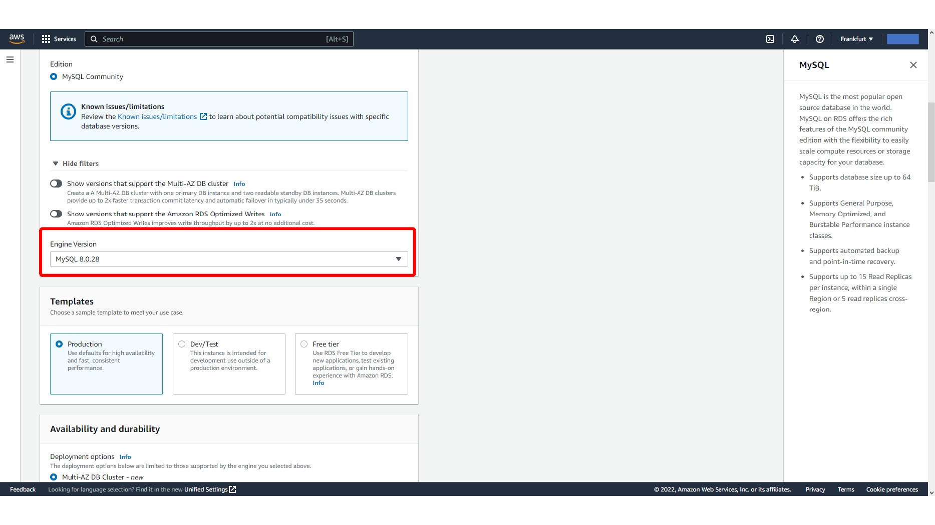 Choosing the RDS instance configuration