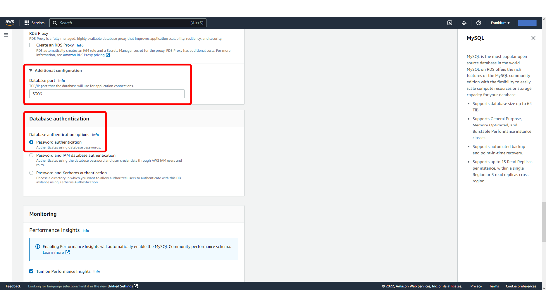 Reviewing RDS database creation options