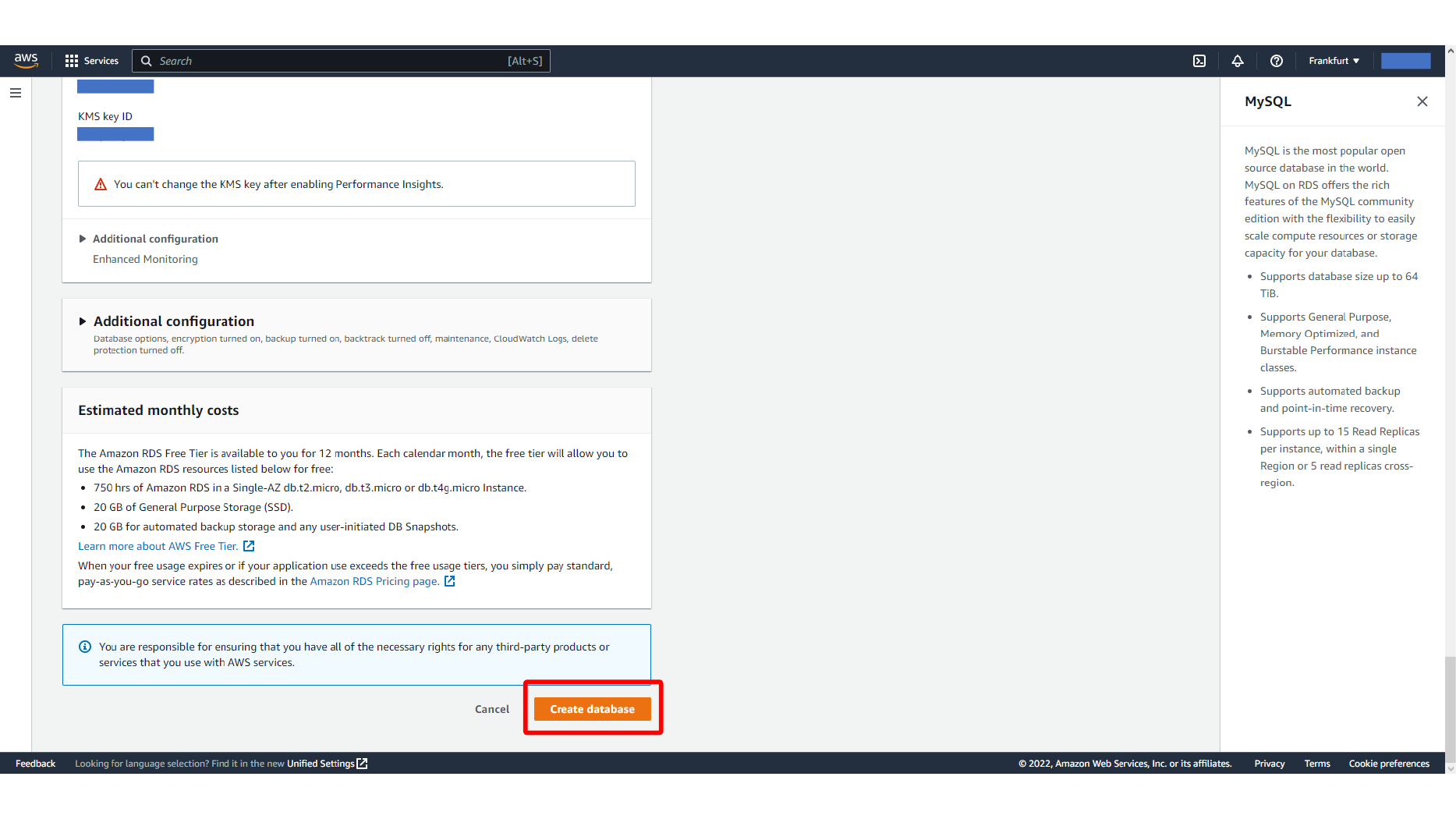 Creating the RDS MySQL database instance