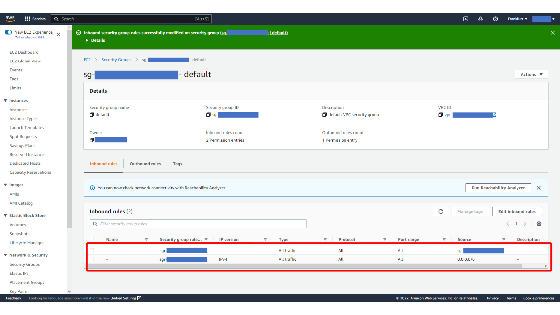 Adding a MySQL inbound rule for port 3306