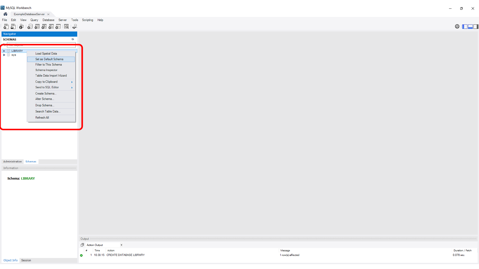 Creating the first table in the Library schema