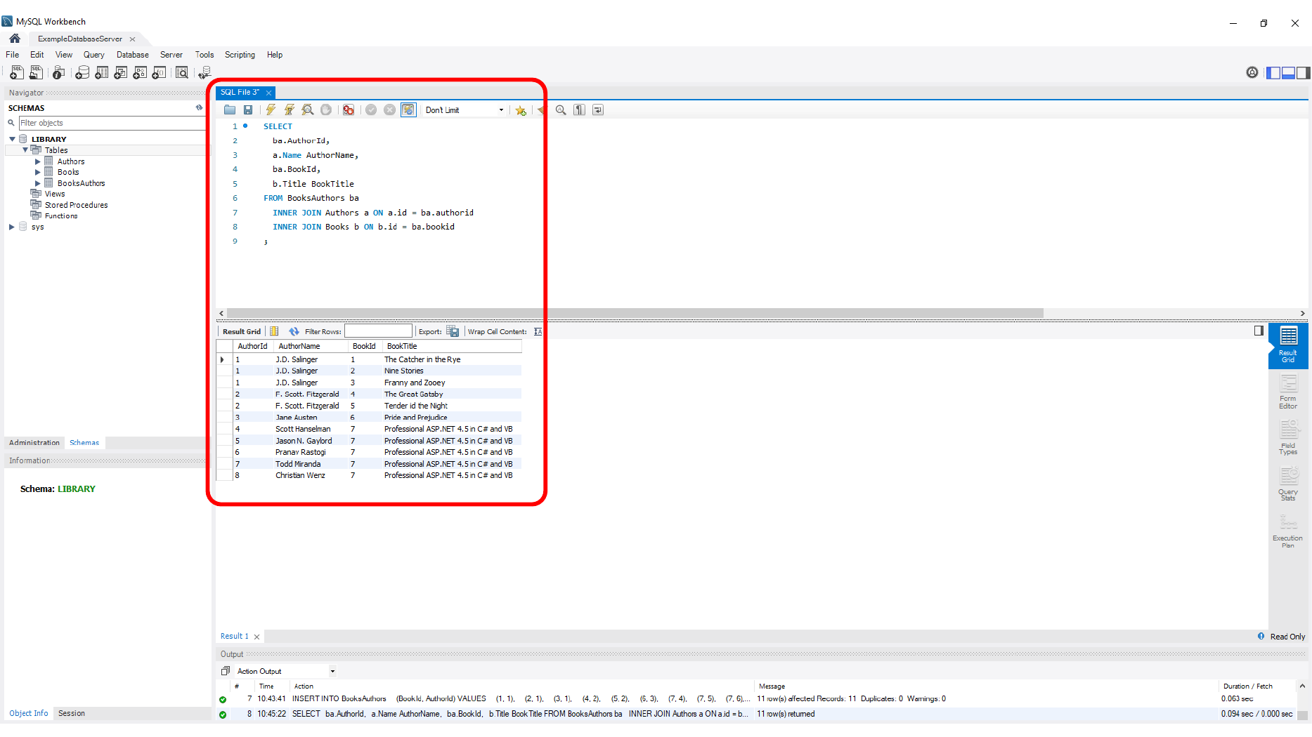 Viewing Library query results in MySQL Workbench