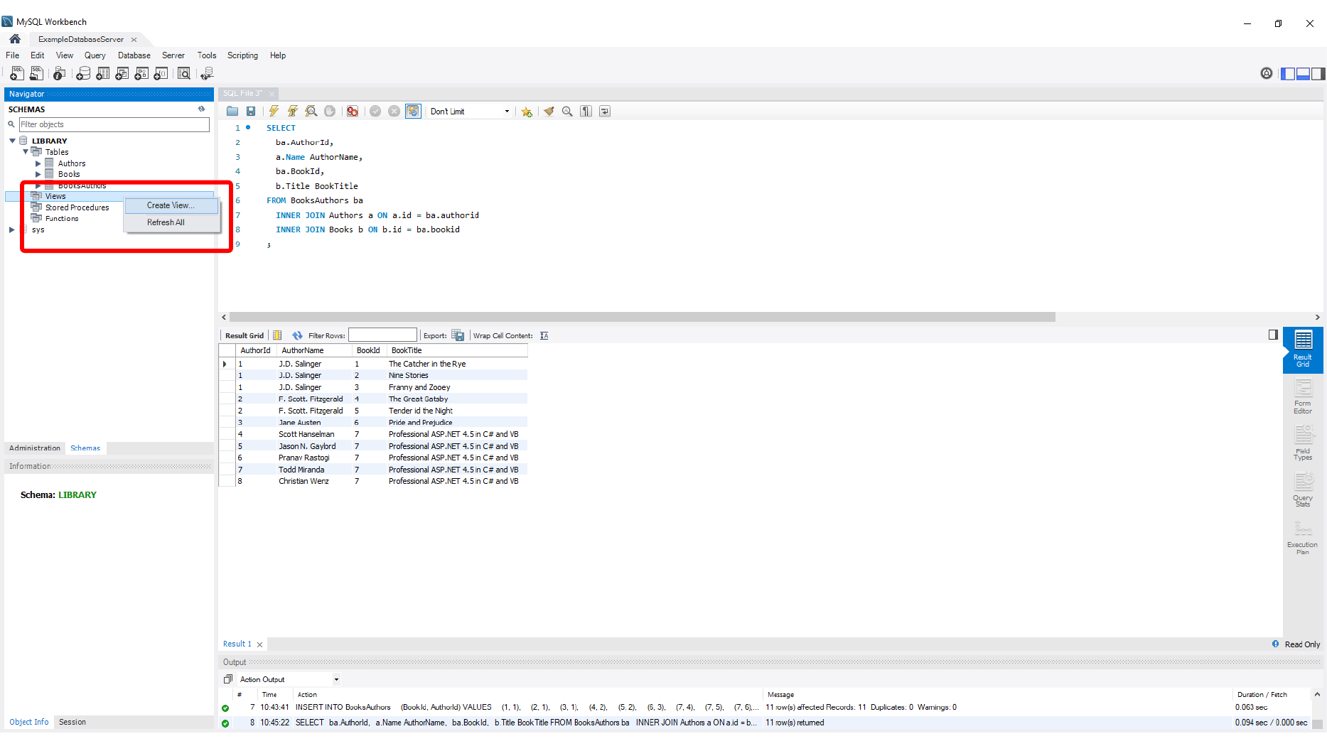 Creating a view in MySQL Workbench
