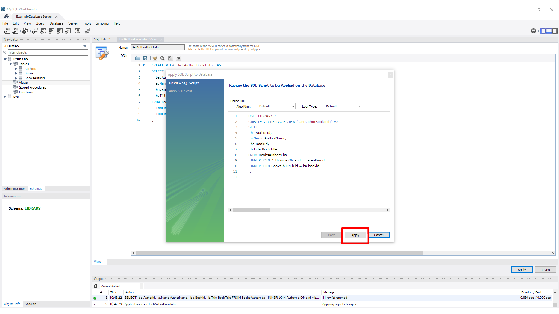 Applying view creation in MySQL Workbench