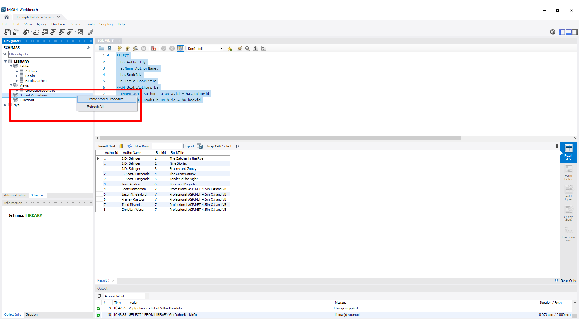 Applying stored procedure creation