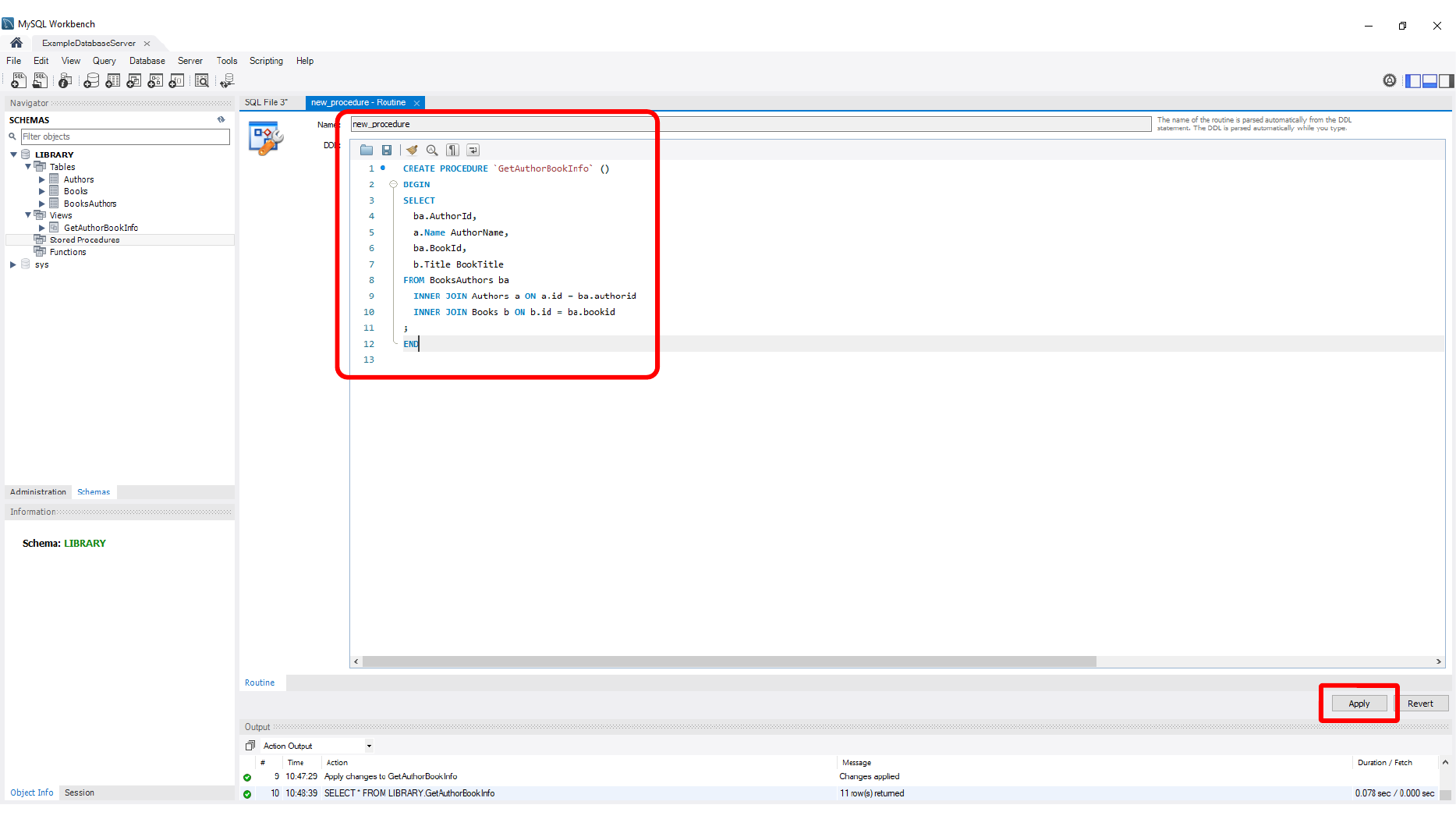Calling the stored procedure