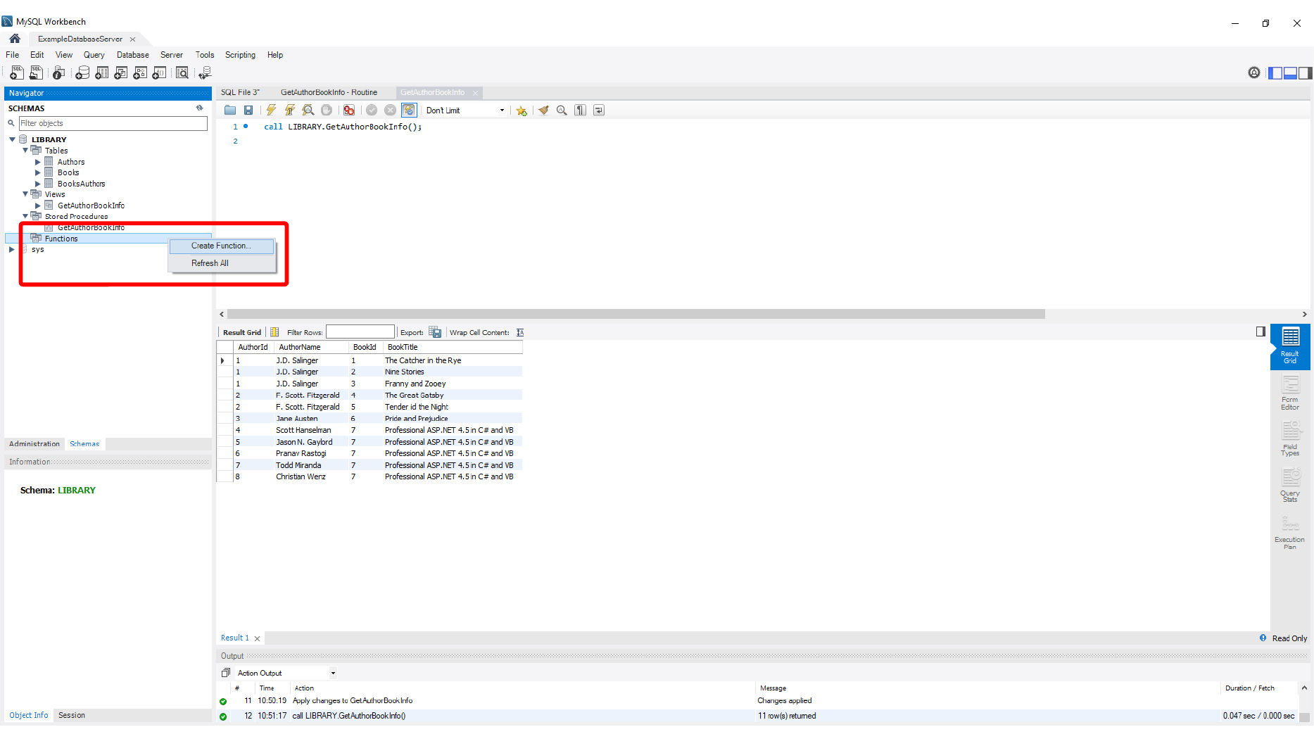 Checking MySQL function creation behavior