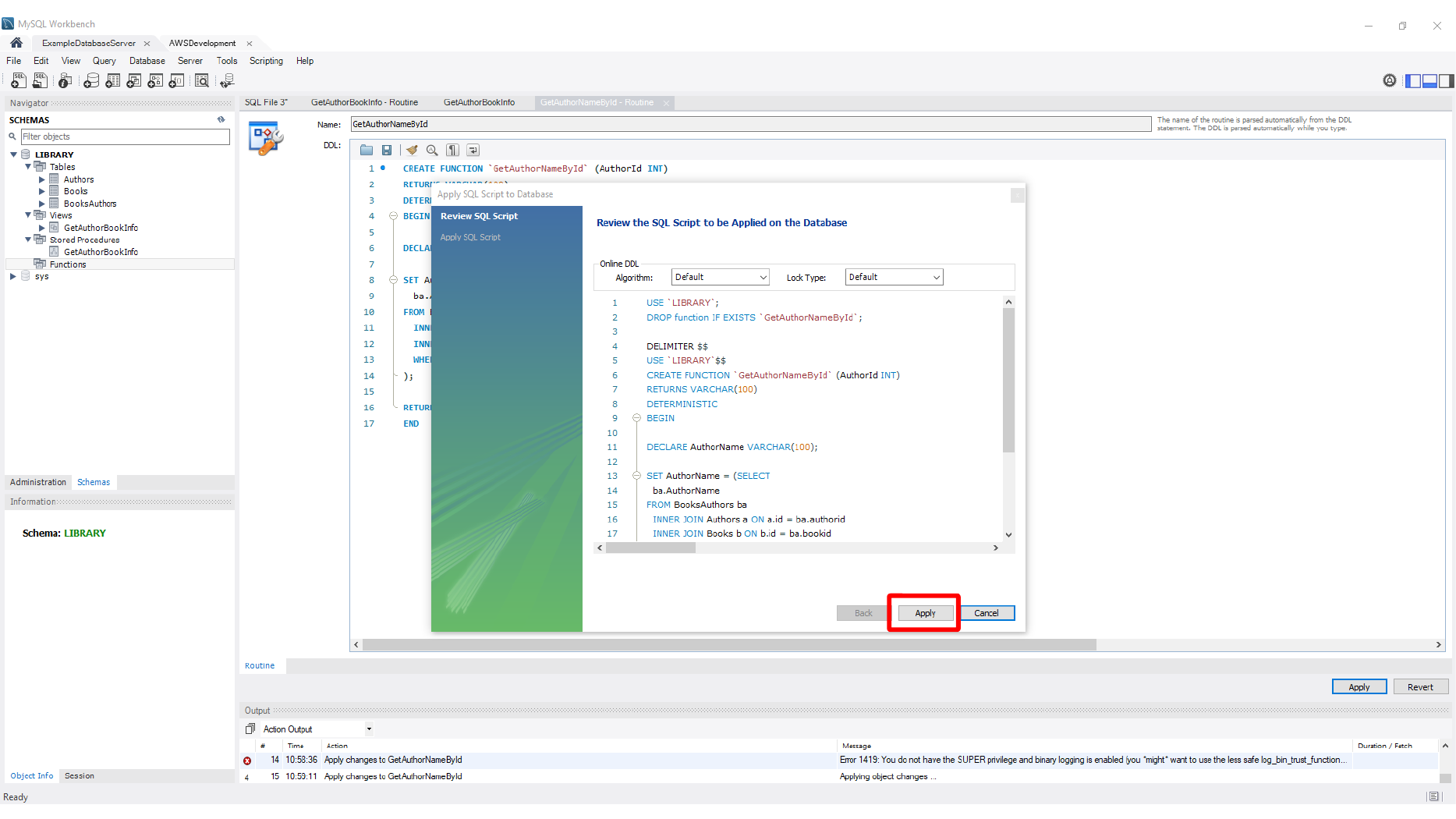 Function execution after configuration review