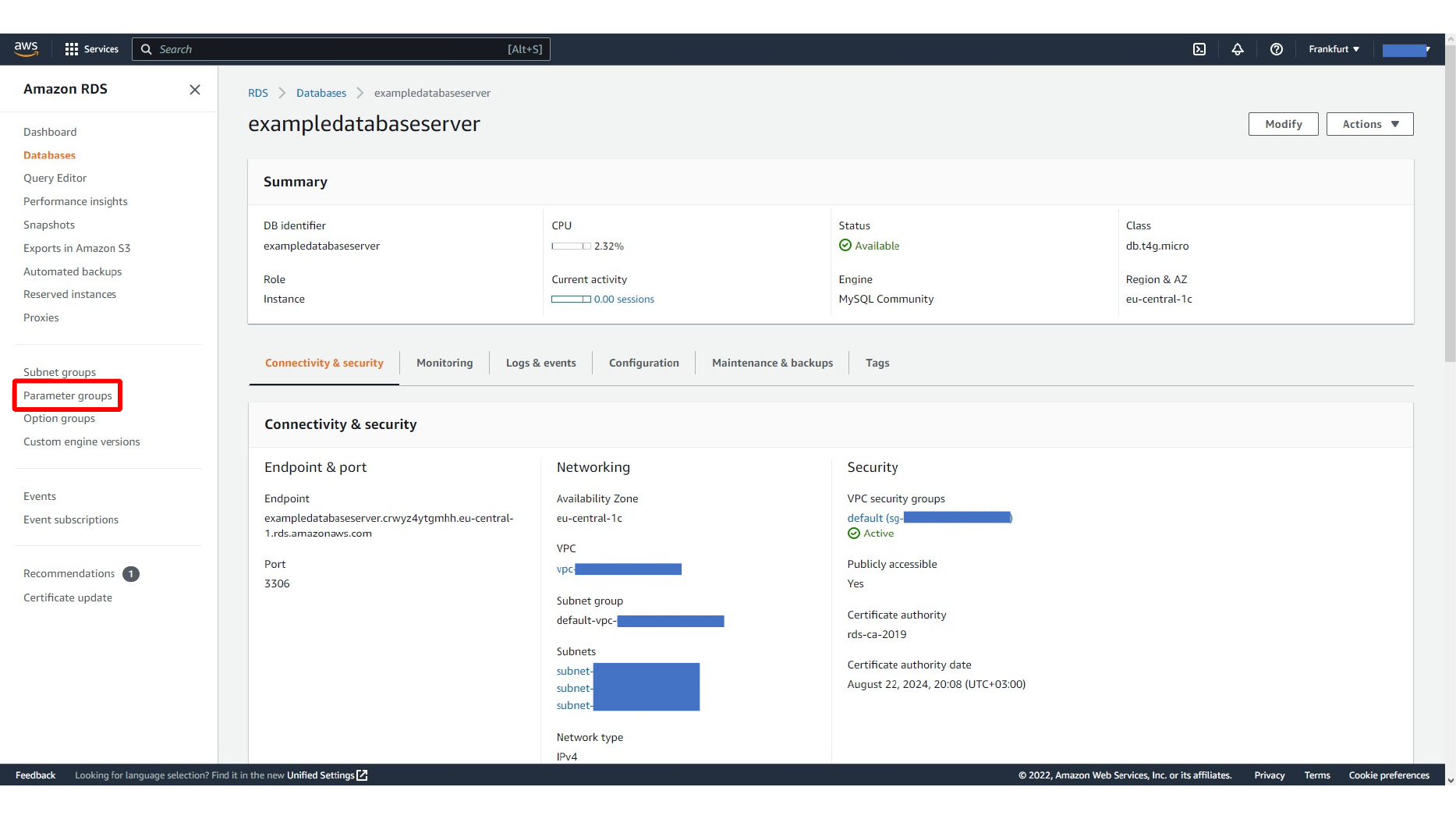 Opening parameter groups in Amazon RDS