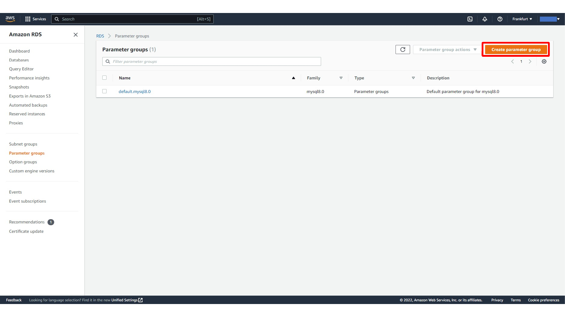 Creating a new RDS parameter group