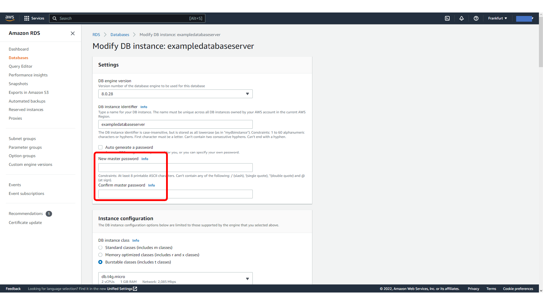 Continuing RDS database modification