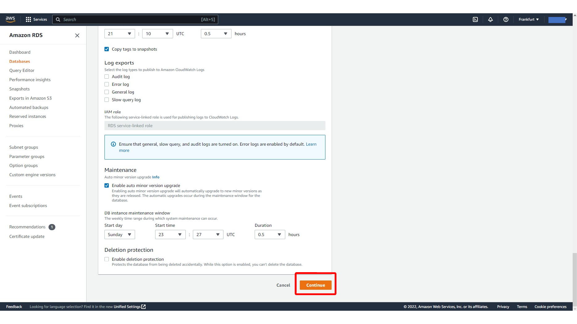 RDS database pending parameter group change