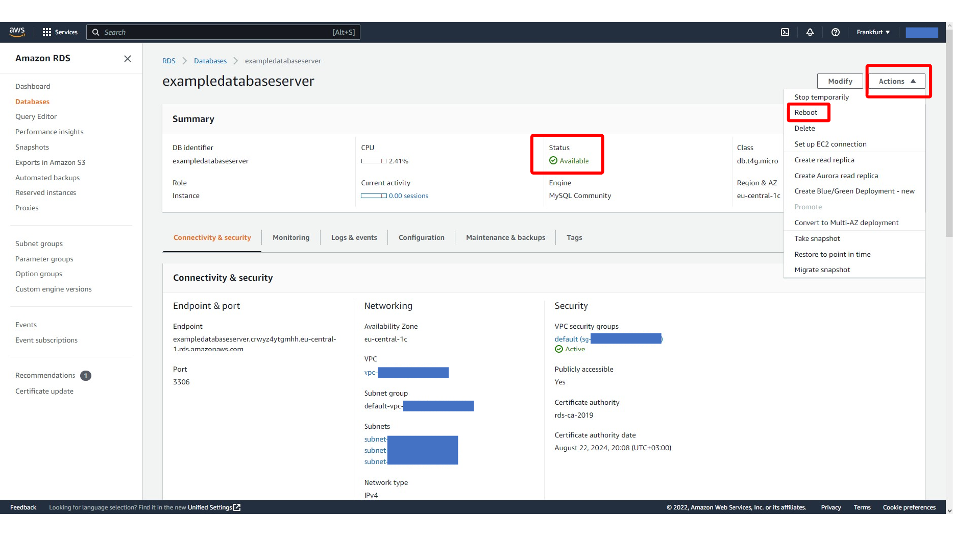 Reconnecting to the RDS database in MySQL Workbench