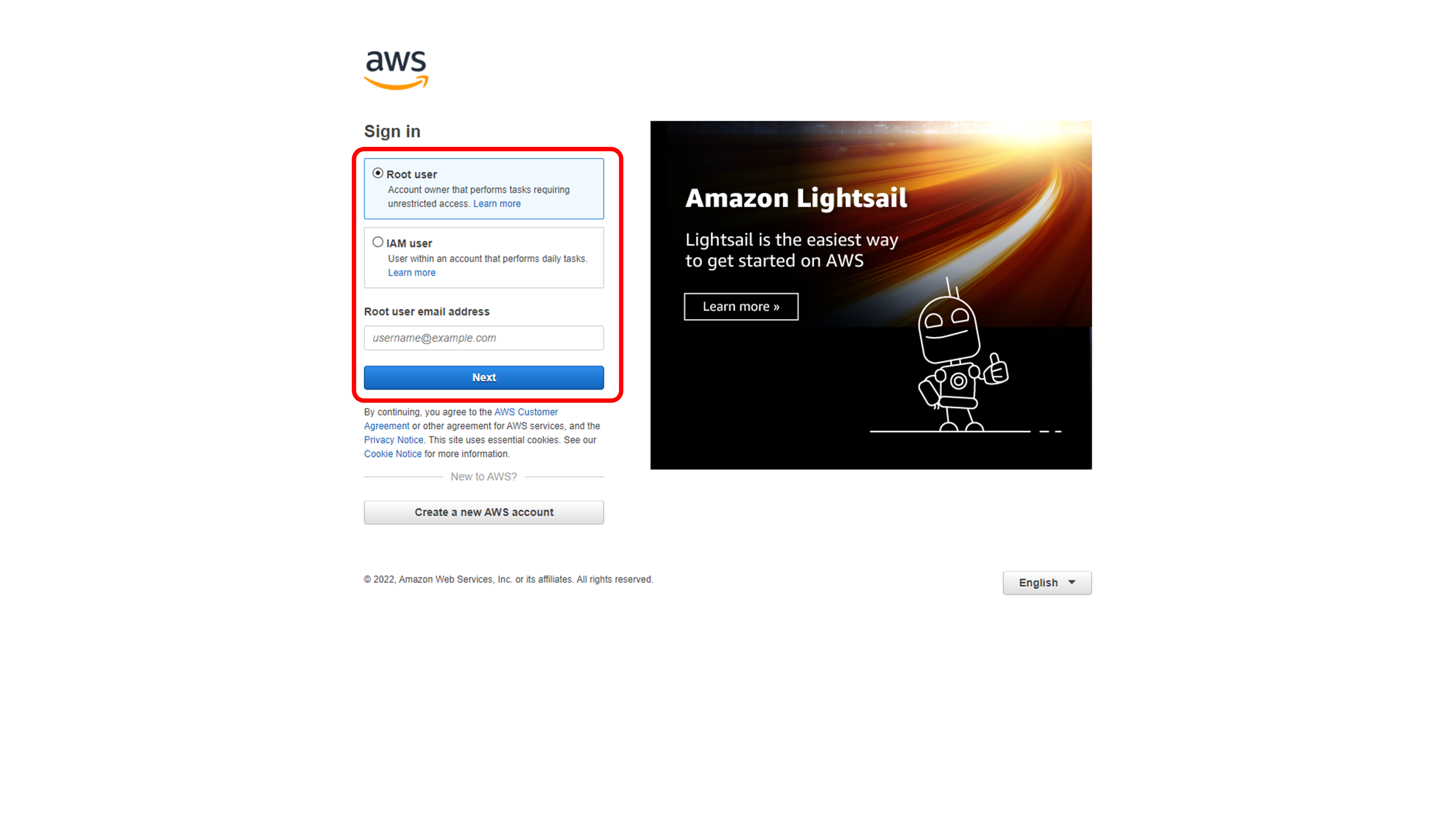 AWS Console sign-in screen