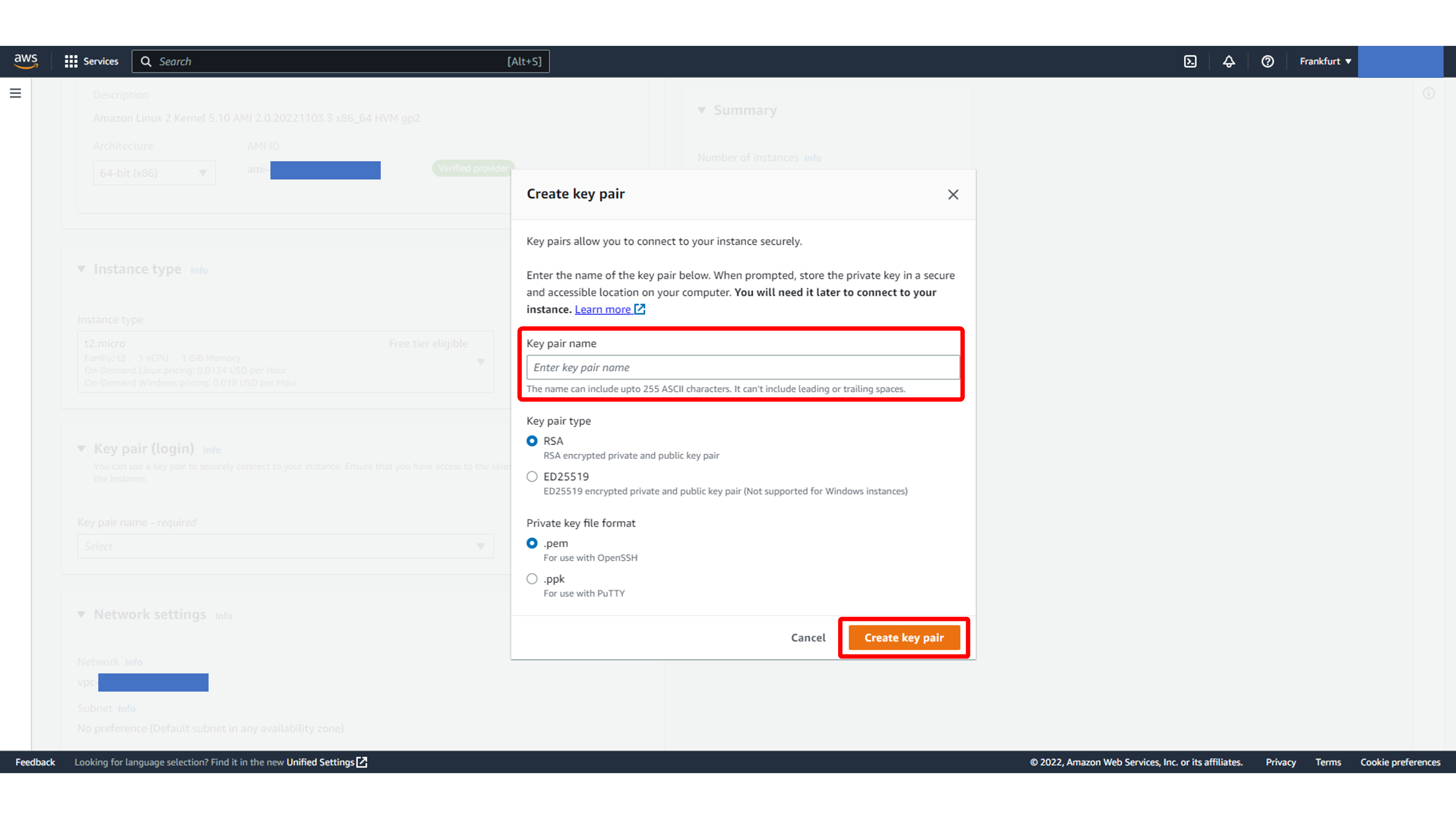 Creating a new EC2 key pair