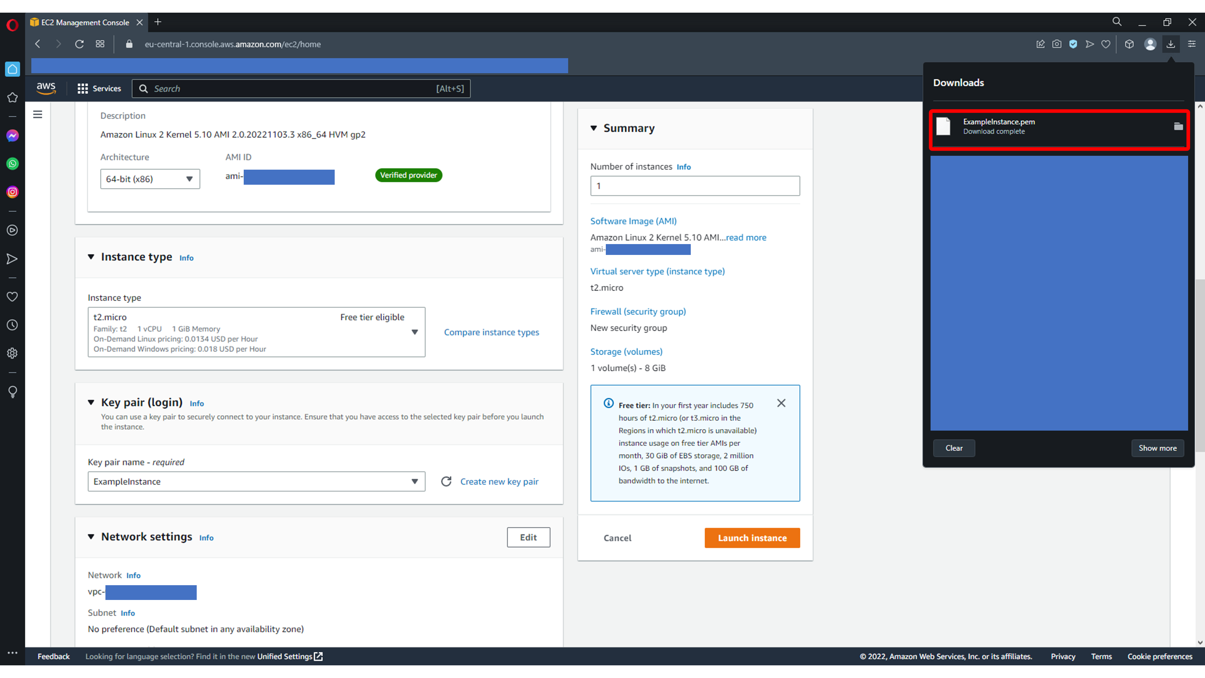 Downloaded EC2 PEM key file