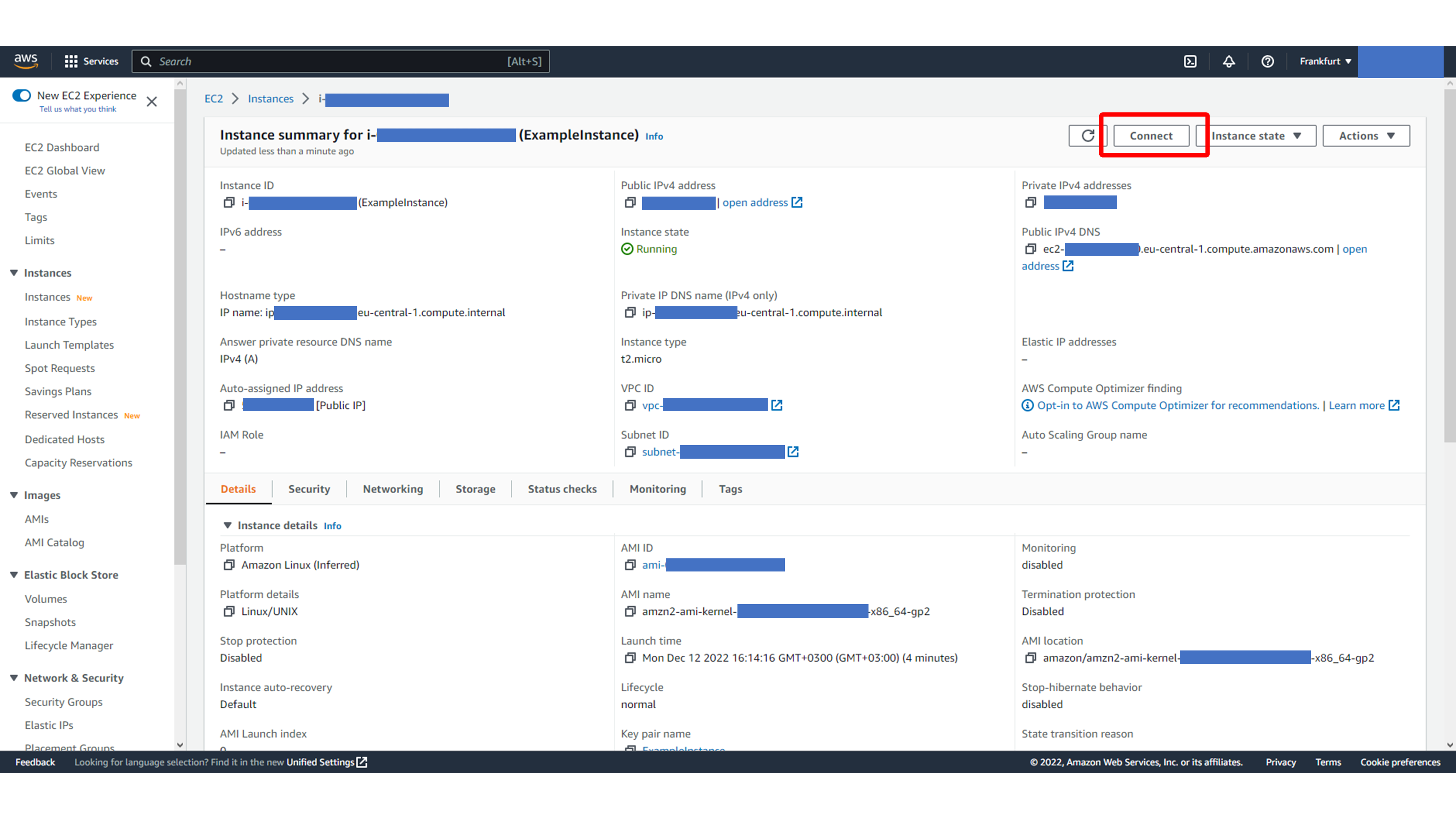 EC2 instance details Connect button