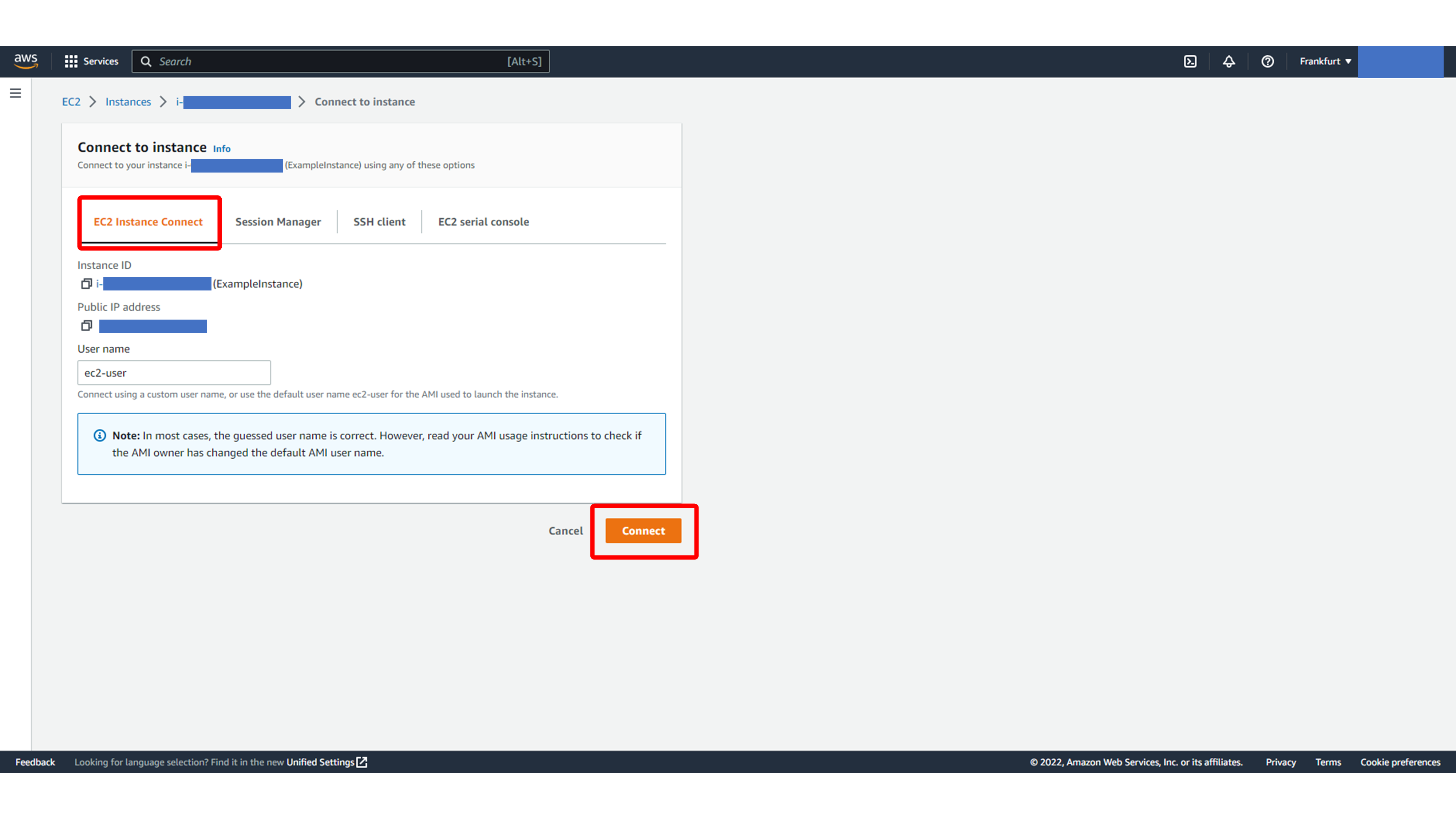 EC2 Instance Connect tab