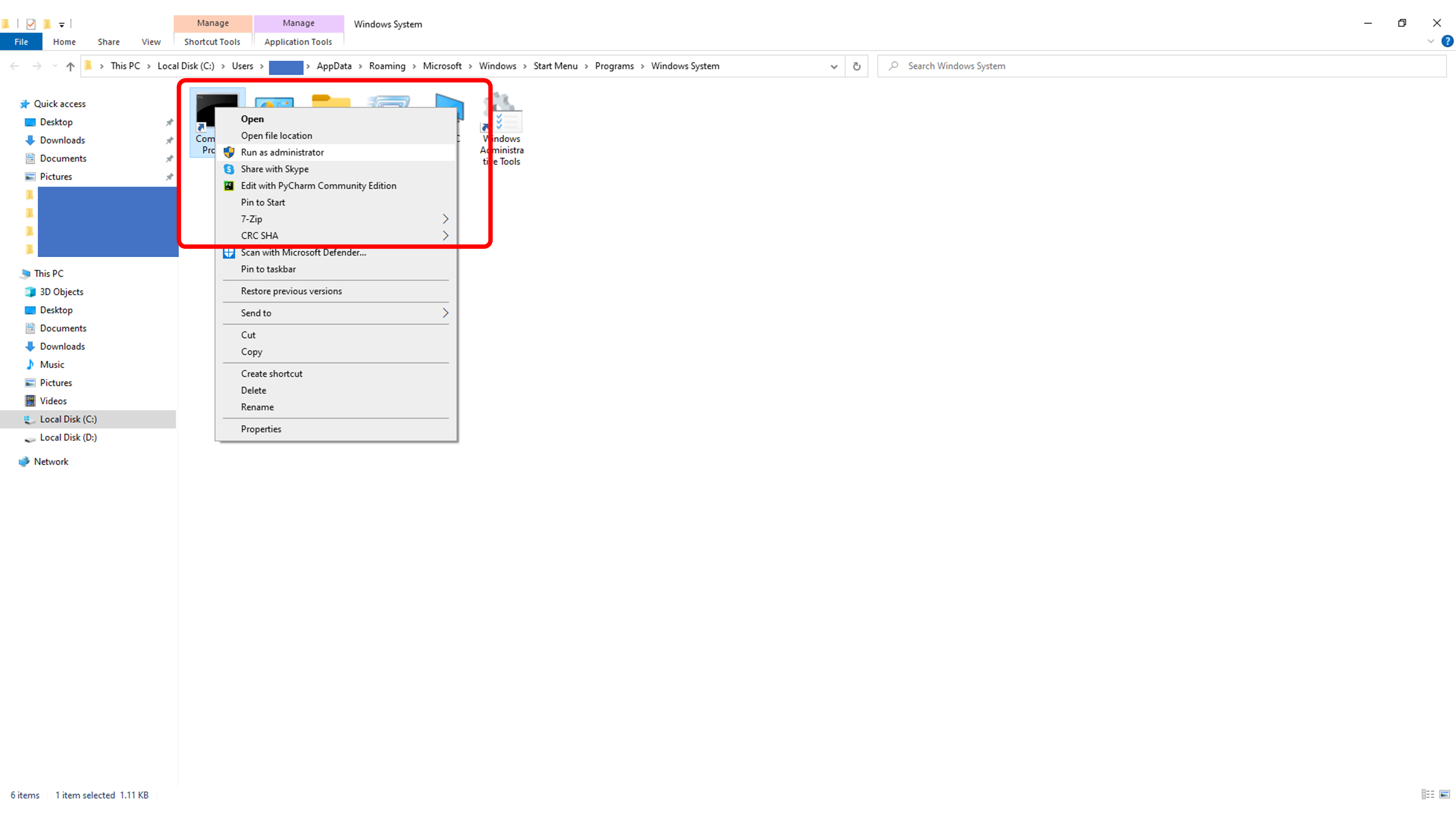 Opening Windows Command Prompt as administrator
