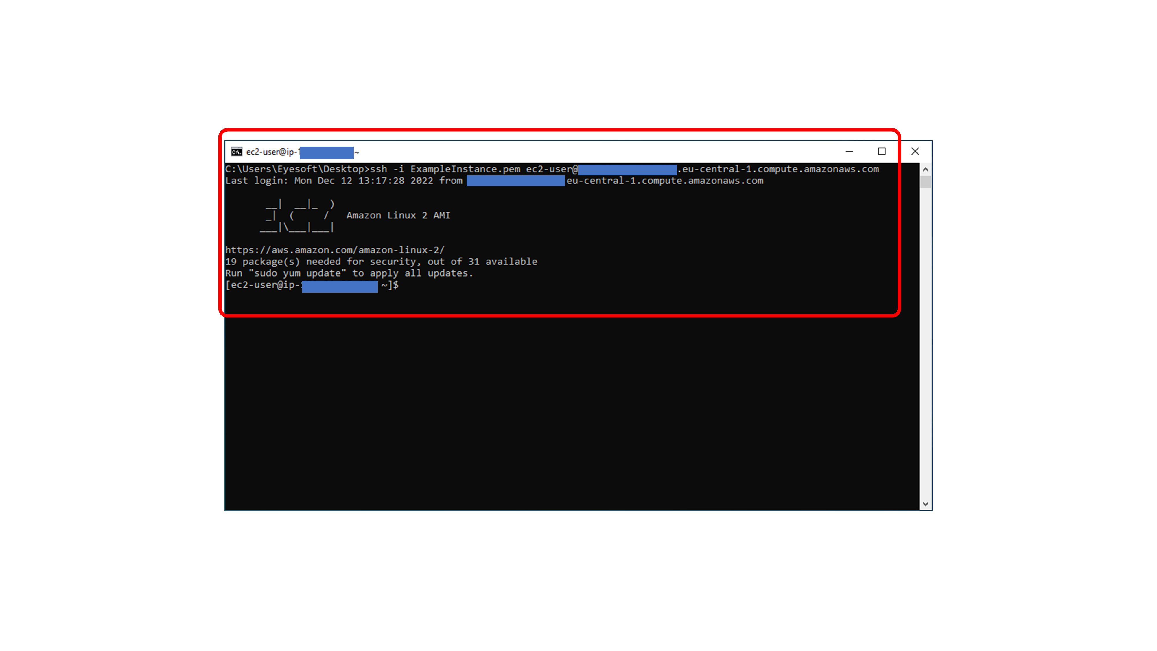 SSH connection to EC2 instance from Command Prompt