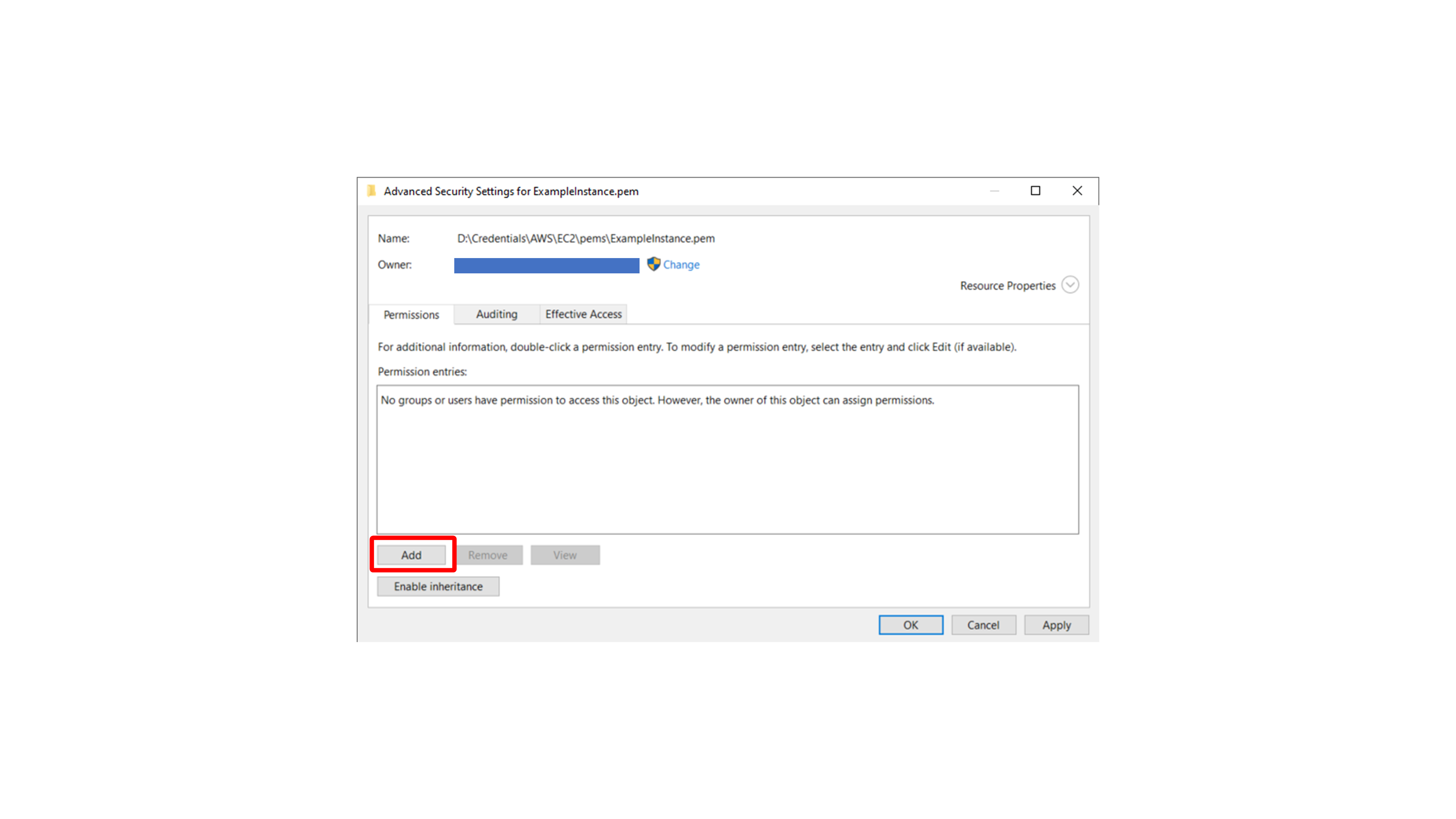 Adding a new permission entry