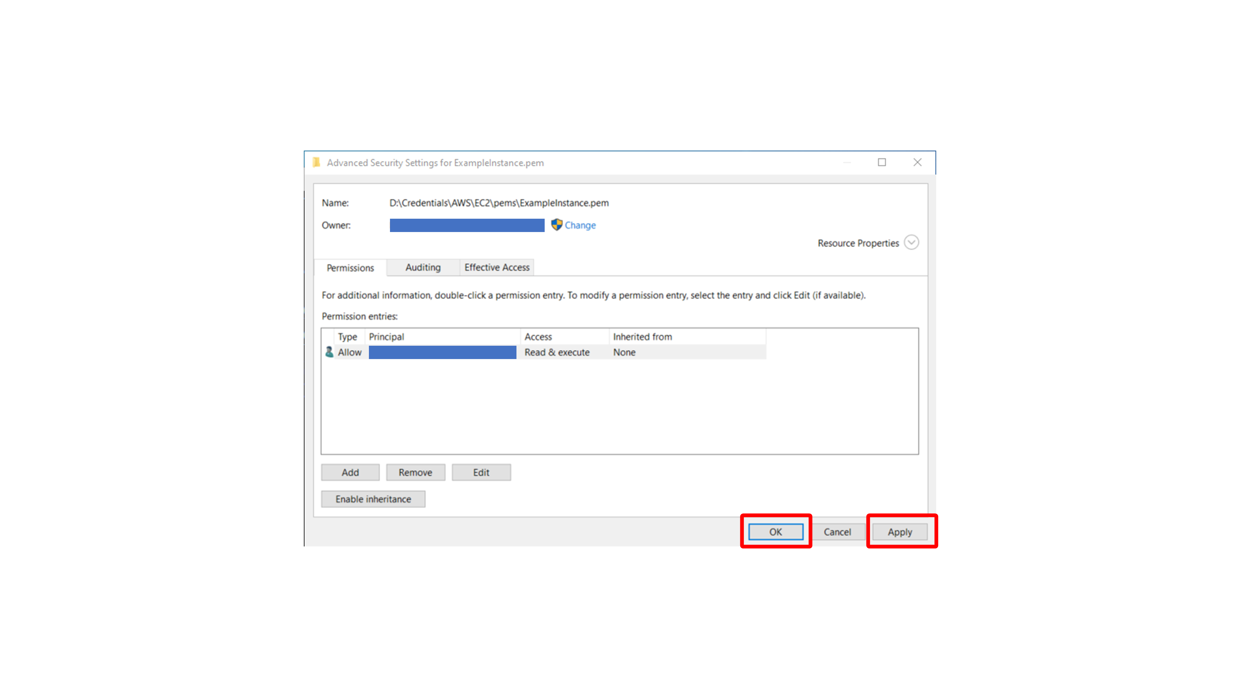 Applying PEM file permission changes